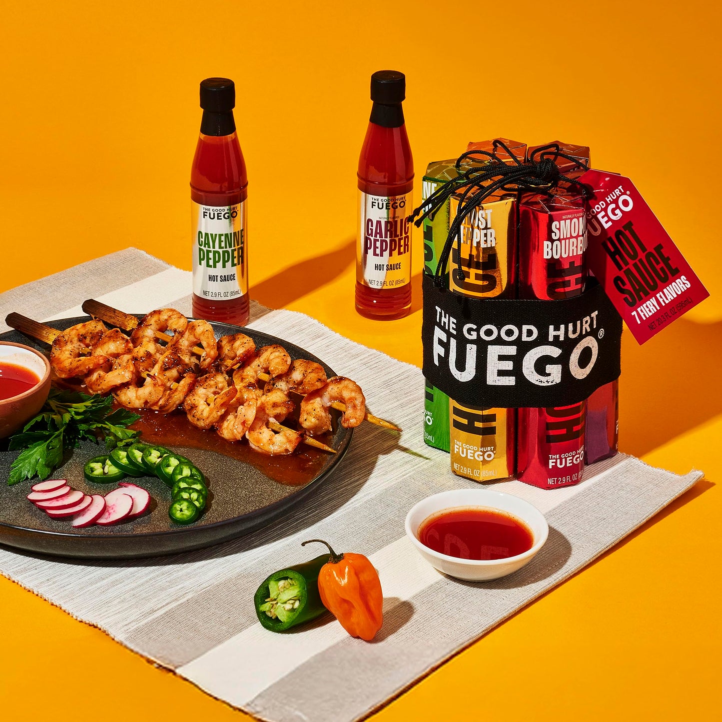 The Good Hurt Fuego, Hot Sauce Sampler Gift Set, Includes 7 Bottles In Exotic Flavors, Hot Sauce Variety Pack With Habanero, Ghost Pepper, Smoky Spirit-Inspired Flavor, Great For Men, Holiday Or Christmas Gift Idea
