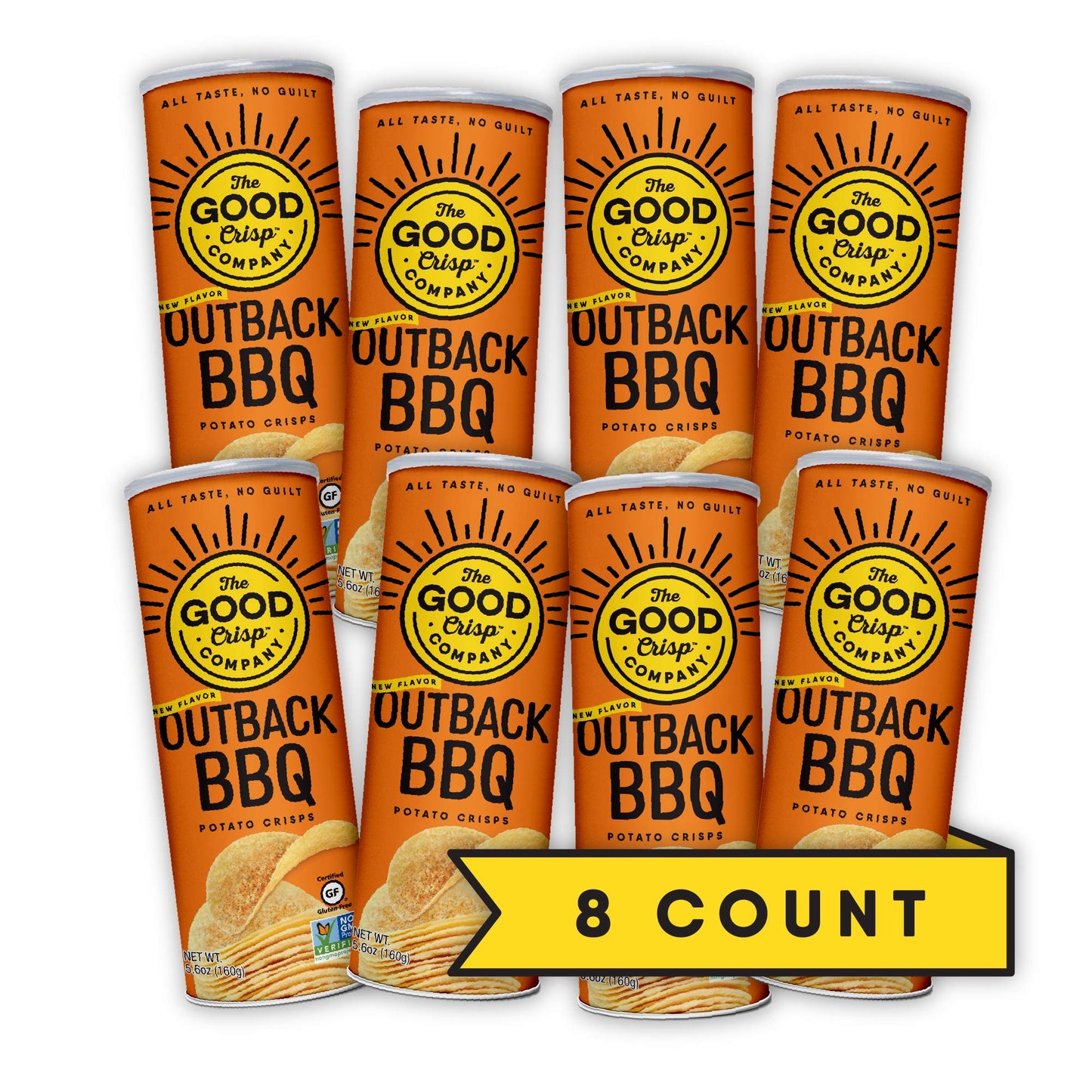The Good Crisp Company, Outback Bbq, Gluten Free Potato Chips (5.6 Ounce Canisters, Pack Of 8), Non-Gmo, Allergen Friendly, Potato Chip Snack Pack, Gluten Free Snacks