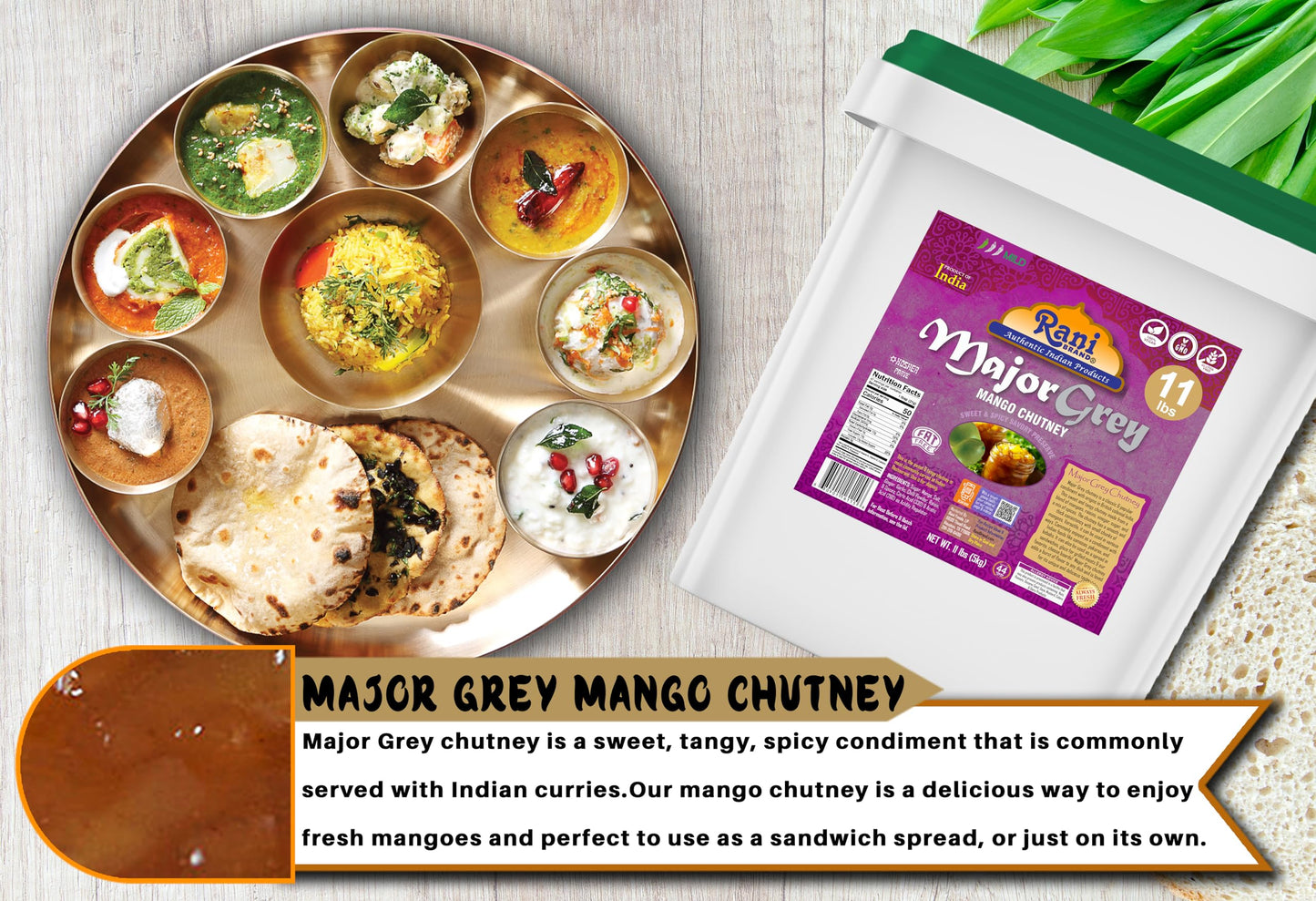 Rani Major Grey Mango Chutney (Indian Preserve) 176Oz (11Lbs) 5Kg Bulk, Ready To Eat, Vegan ~ Gluten Free, All Natural, Non-Gmo,