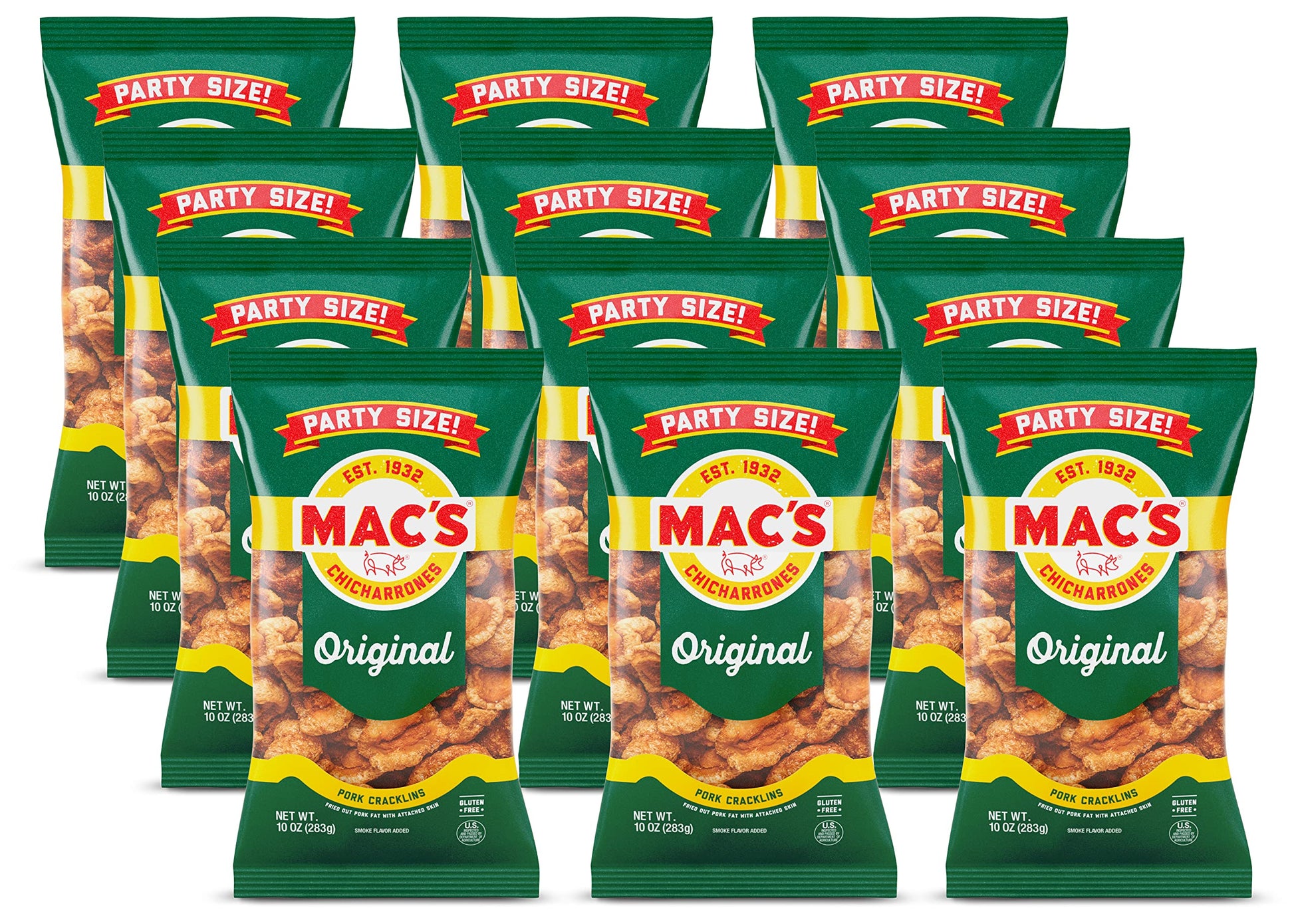 Macs Original Cracklins Zero Carb Pork Rind Snacks, 4 Pack of 10 Oz. Bags (10 Ounce, Pack of 12)