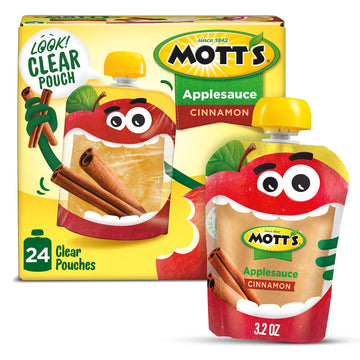 Mott'S Cinnamon Applesauce, 3.2 Oz Clear Pouches, 24 Count (6 Packs Of 4), No Artificial Flavors, Good Source Of Vitamin C, Nutr