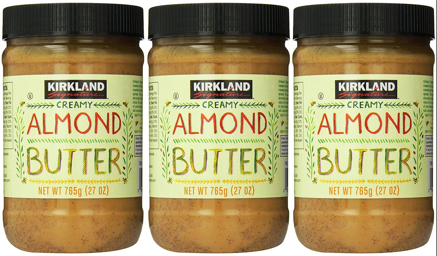 Kirkland Signature Creamy Almond Butter, 27 Ounce - Pack of 3 Jars, Nutritious Snack