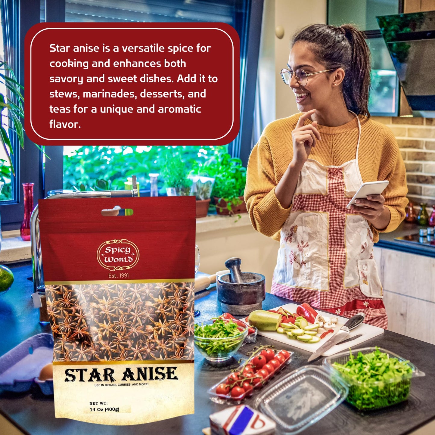 Spicy World Star Anise 14 Oz Bulk Bag | Premium Quality Whole Pods | Chinese Star Anise Pods - Perfect For Flavorful Dishes | Great For Baking & Tea