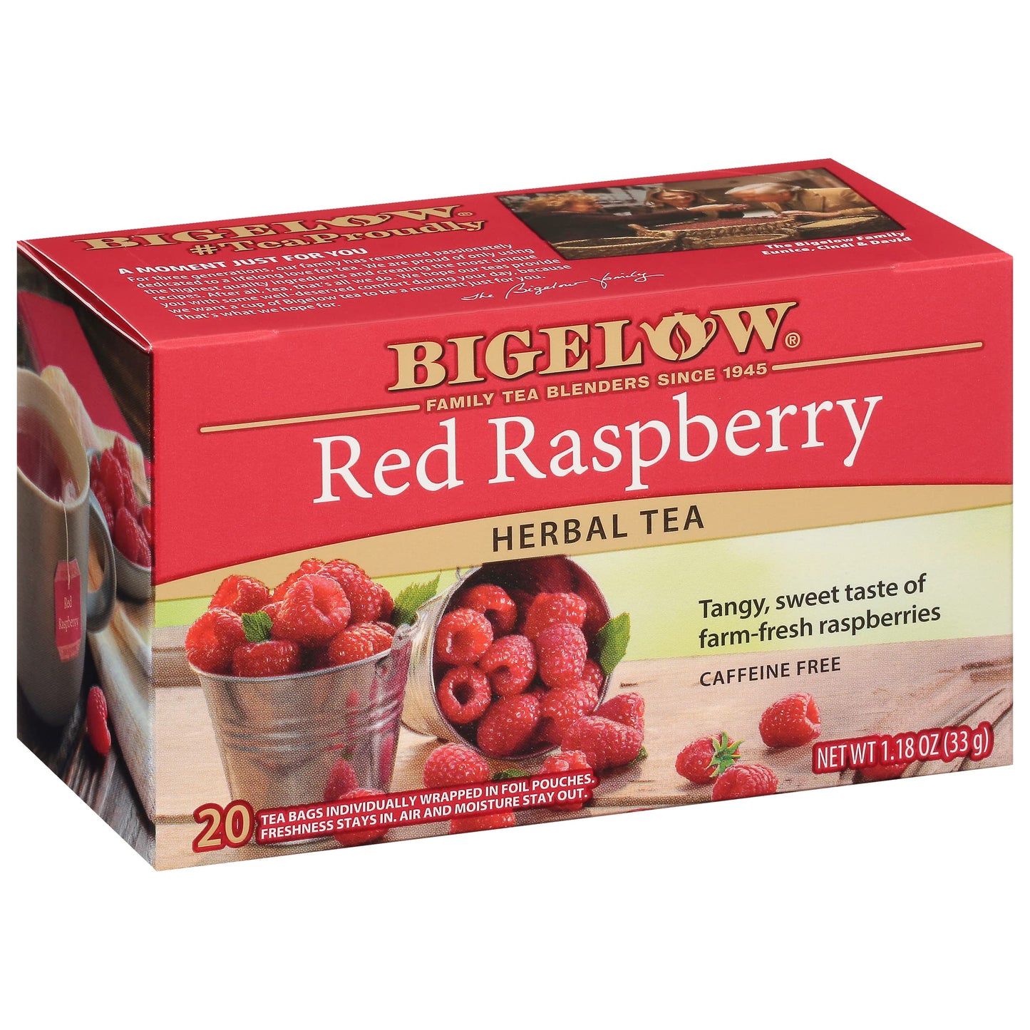 Bigelow Tea Red Raspberry Herbal Tea, Caffeine Free, 20 Count, Pack of 6