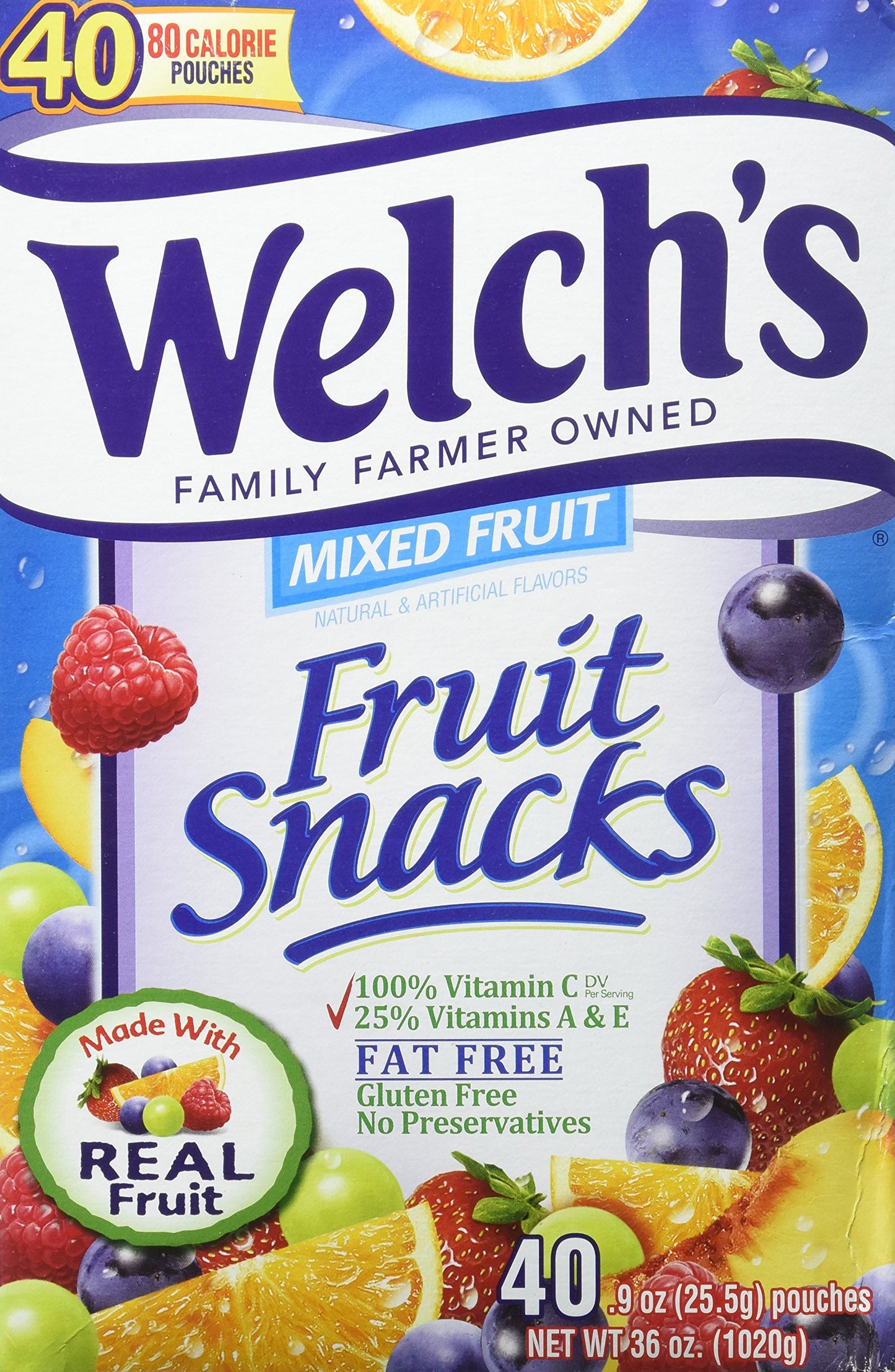 Welch'S Fruit Snacks, Mixed Fruit, Gluten Free, Bulk Pack, 40 Count (Pack Of 6)