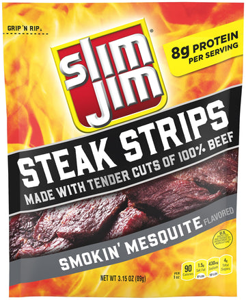 Slim Jim Smoked Steak Strips, Smokin' Mesquite Flavor, 8G Protein Per Serving, Easter Basket Stuffer, 3.15 Oz. (1 Count)