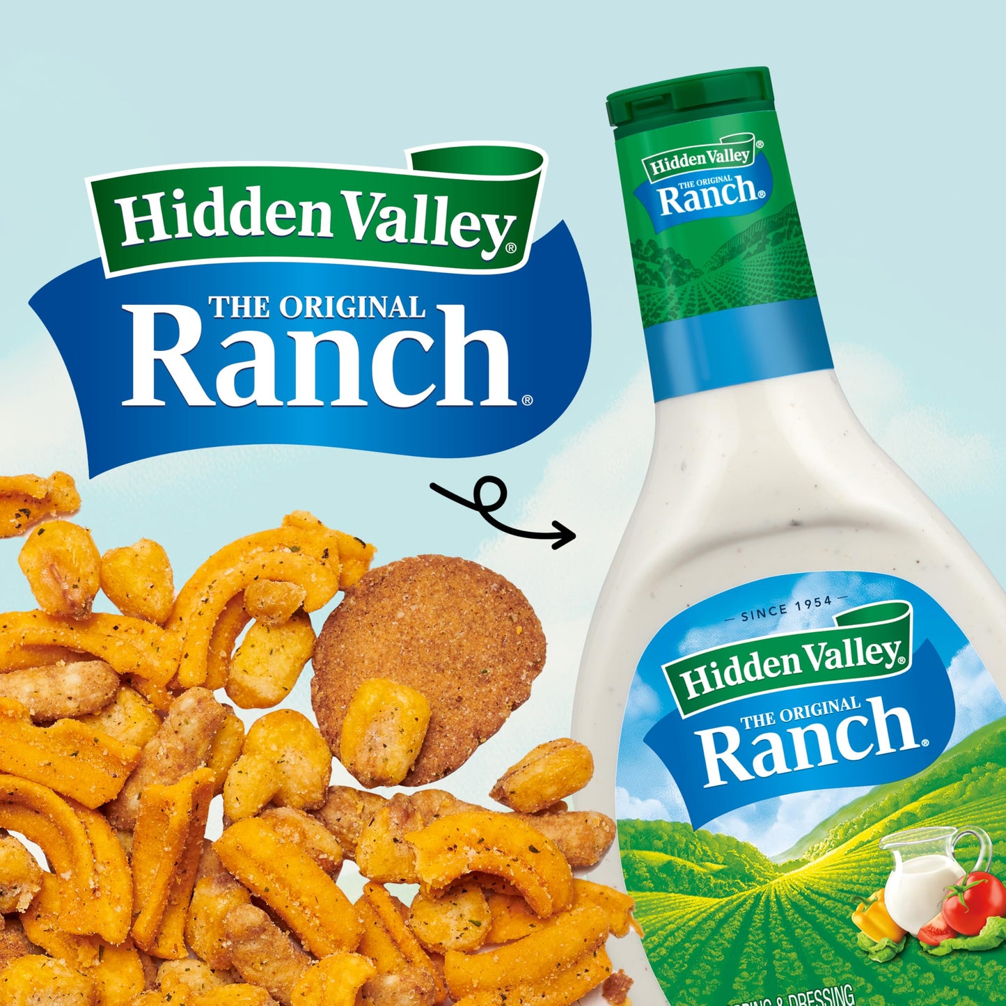 Snak Club Crunch Mix with Hidden Valley Ranch Seasoning, Toasted Corn, Chili Cheese Corn Jacks, Sesame Sticks, and Rye Chips, Ko