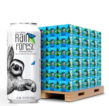 Rainforest Artesian Water  Costa Rica Pallet of 114 boxes - 1 368 Water Cans (475 mL / 16 oz Each) | Eco-Friendly & Sustainable Aluminum Packaging