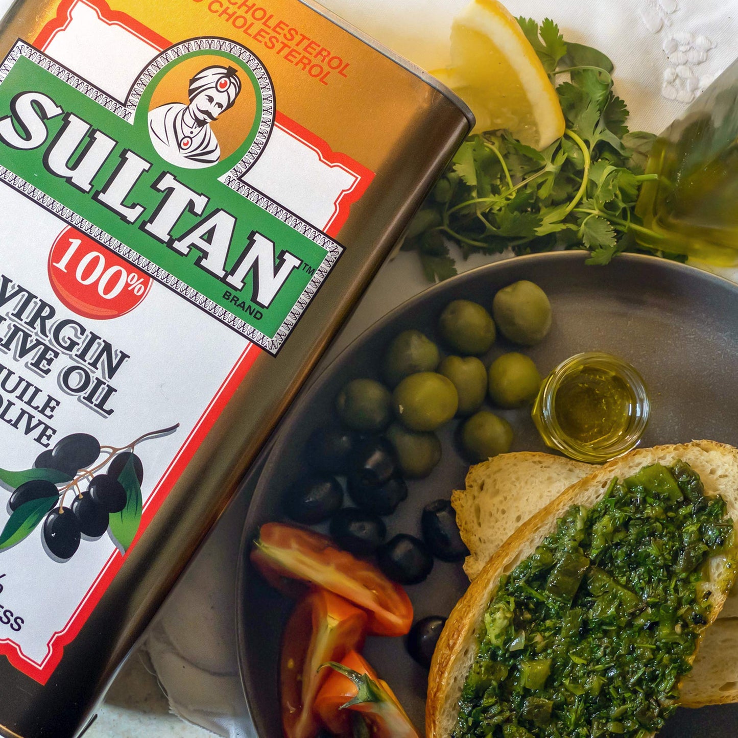 Sultan Premium Virgin Olive Oil - First Cold-Pressed, Cholesterol-Free - 128 FL. OZ - Ideal for Salads and Cooking