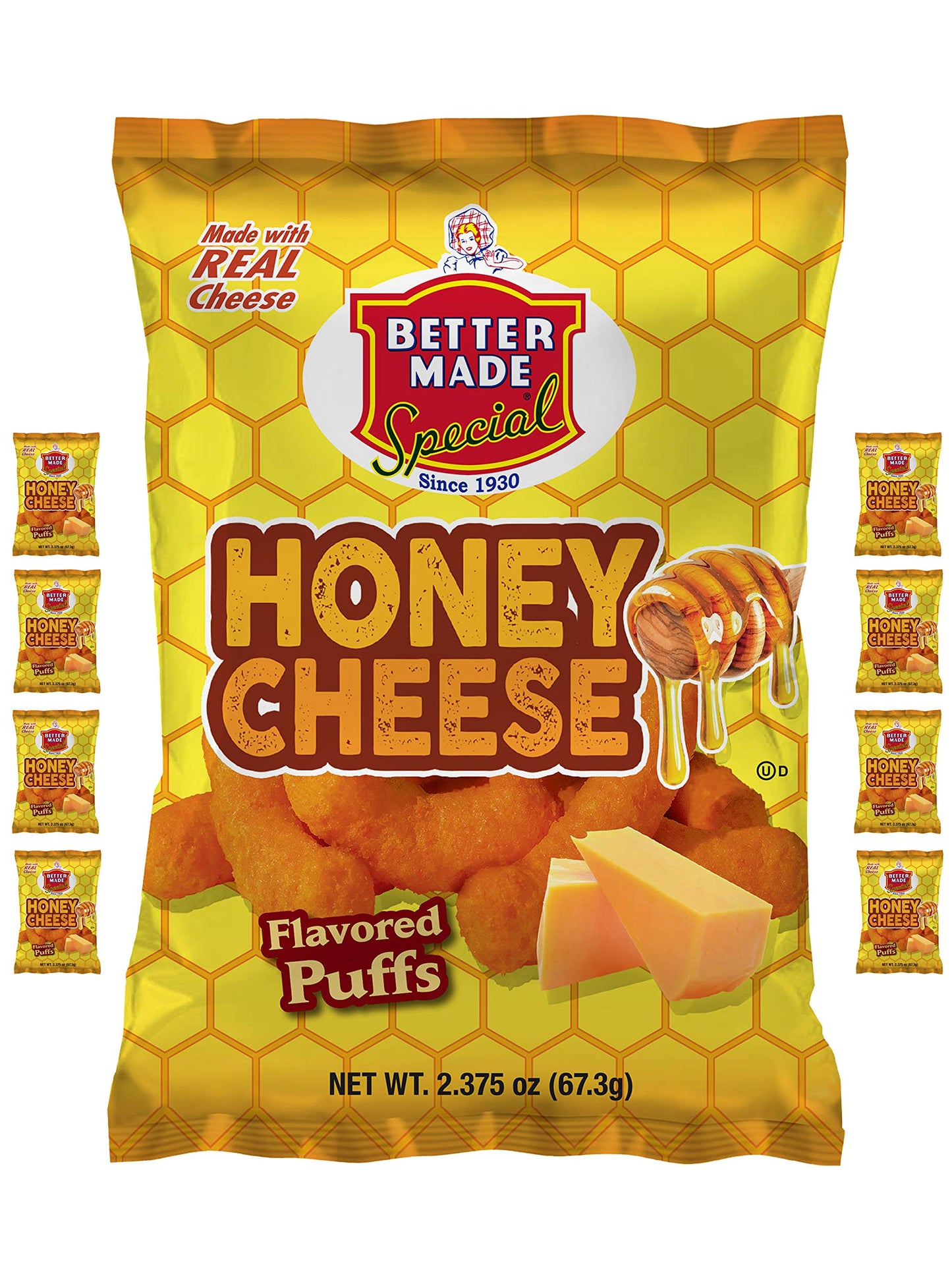 Better Made Special Honey Cheese Puffs (8) x Bags 2.375oz Each (Pack of 8)