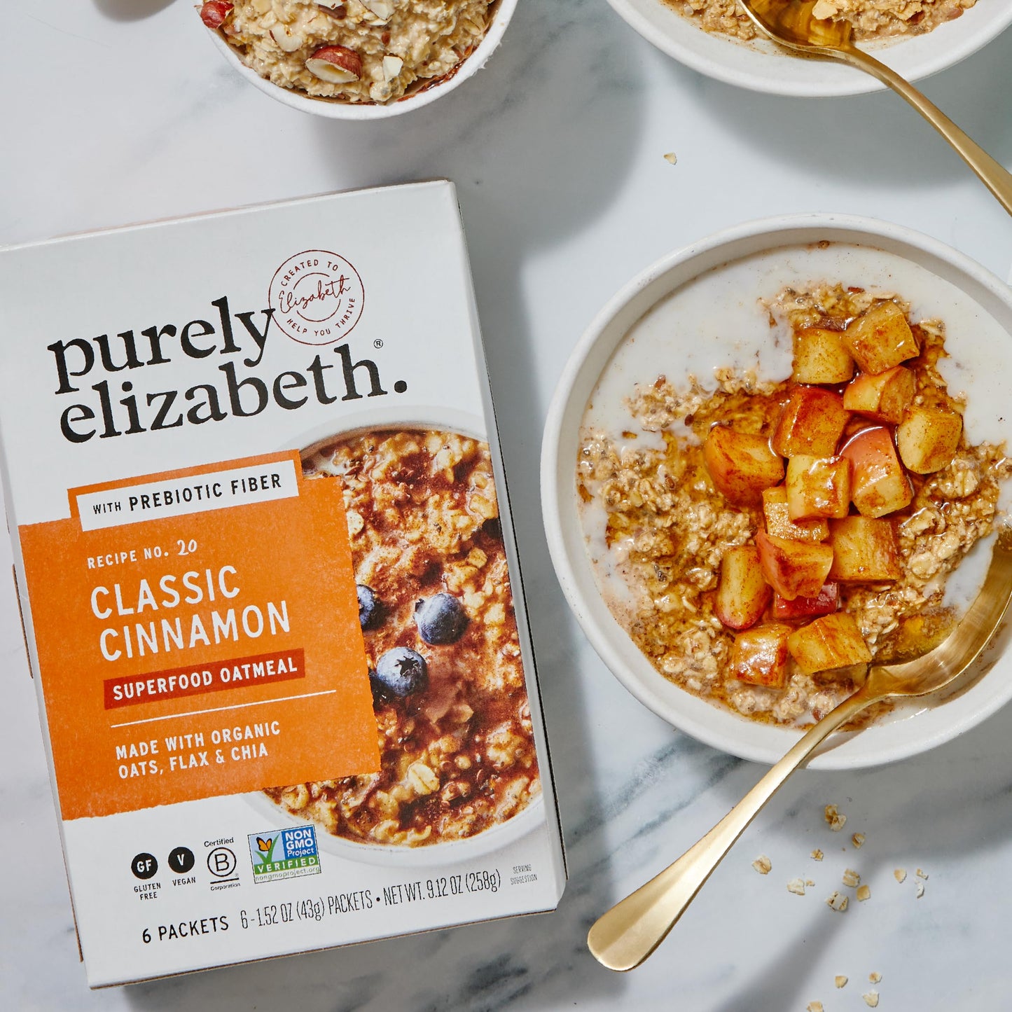 Purely Elizabeth Classic Cinnamon Superfood Oatmeal, with Prebiotic Fiber, Gluten Free & Non-GMO, 9.12 Oz (Pack of 6)