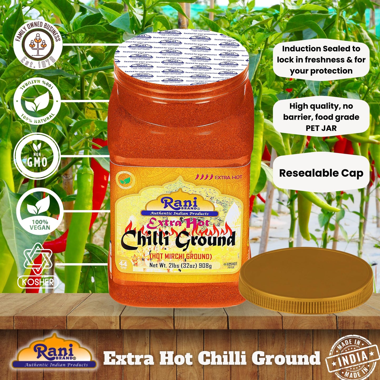 Rani Extra Hot Chilli Powder Indian Spice 32Oz (2Lbs) 908G Pet Jar ~ All Natural | No Color Added | Gluten Friendly | Vegan | No