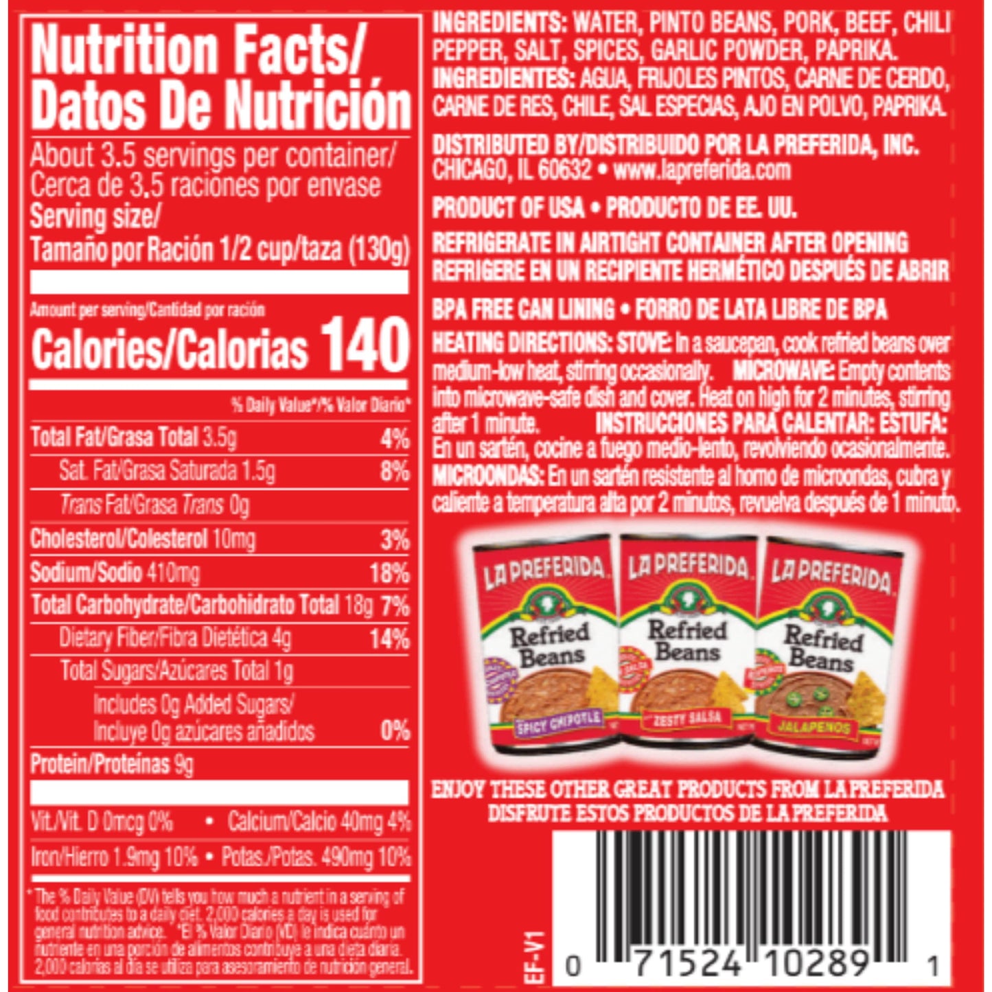 La Preferida Refried Beans Chorizo, 16-Ounce (Pack of 12)