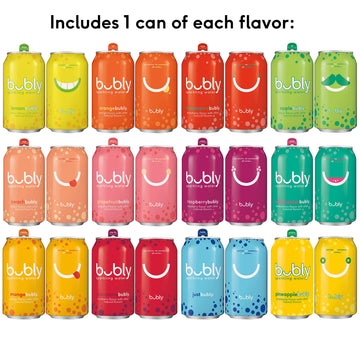 Bubly Sparkling Water 15 Flavor Sampler, 12 fl oz Cans, Blue, 18 Pack