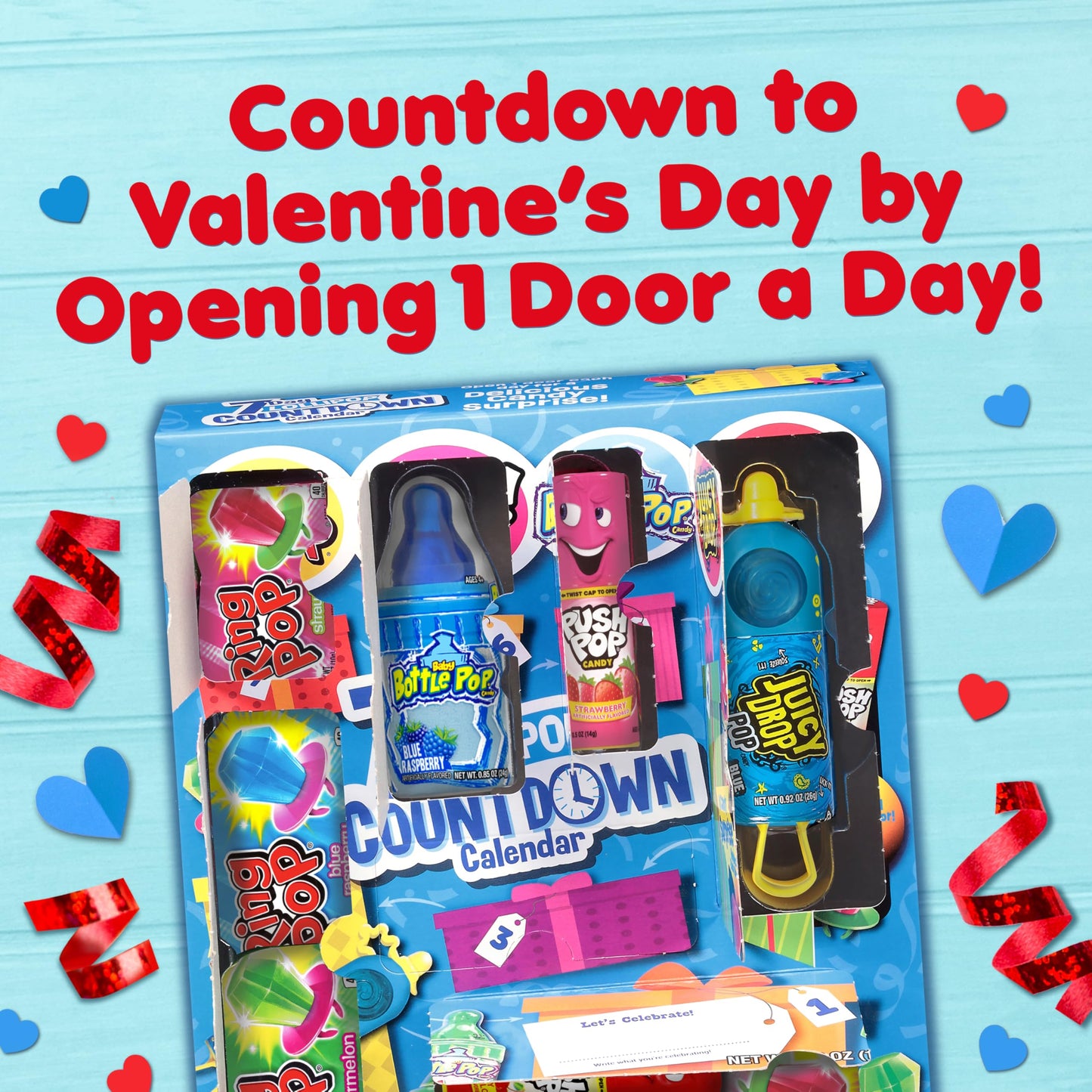 Bazooka Brands 7 Day Christmas Candy Countdown Calendar, Advent Calendar with Full-Size Hard Candy Lollipops, Ring Pop, Push Pop