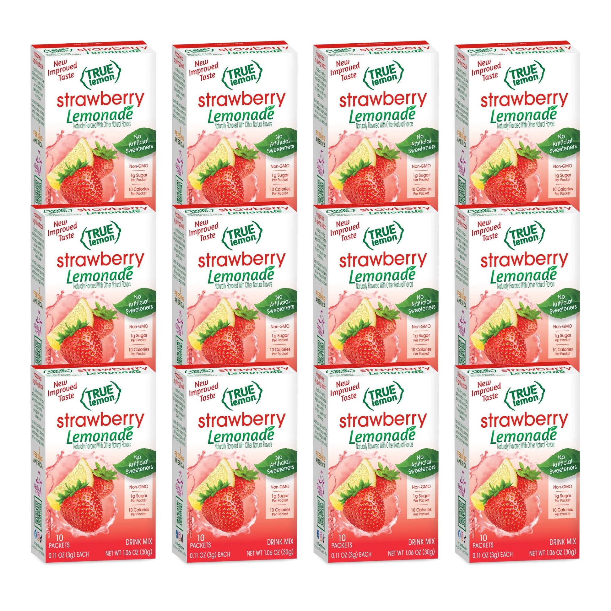 True Lemon Strawberry Lemonade Drink Mix, Made from Real Lemons, Low Calorie, Low Sugar, Lemonade Drink Mix, 10 Count, 1.06 oz (