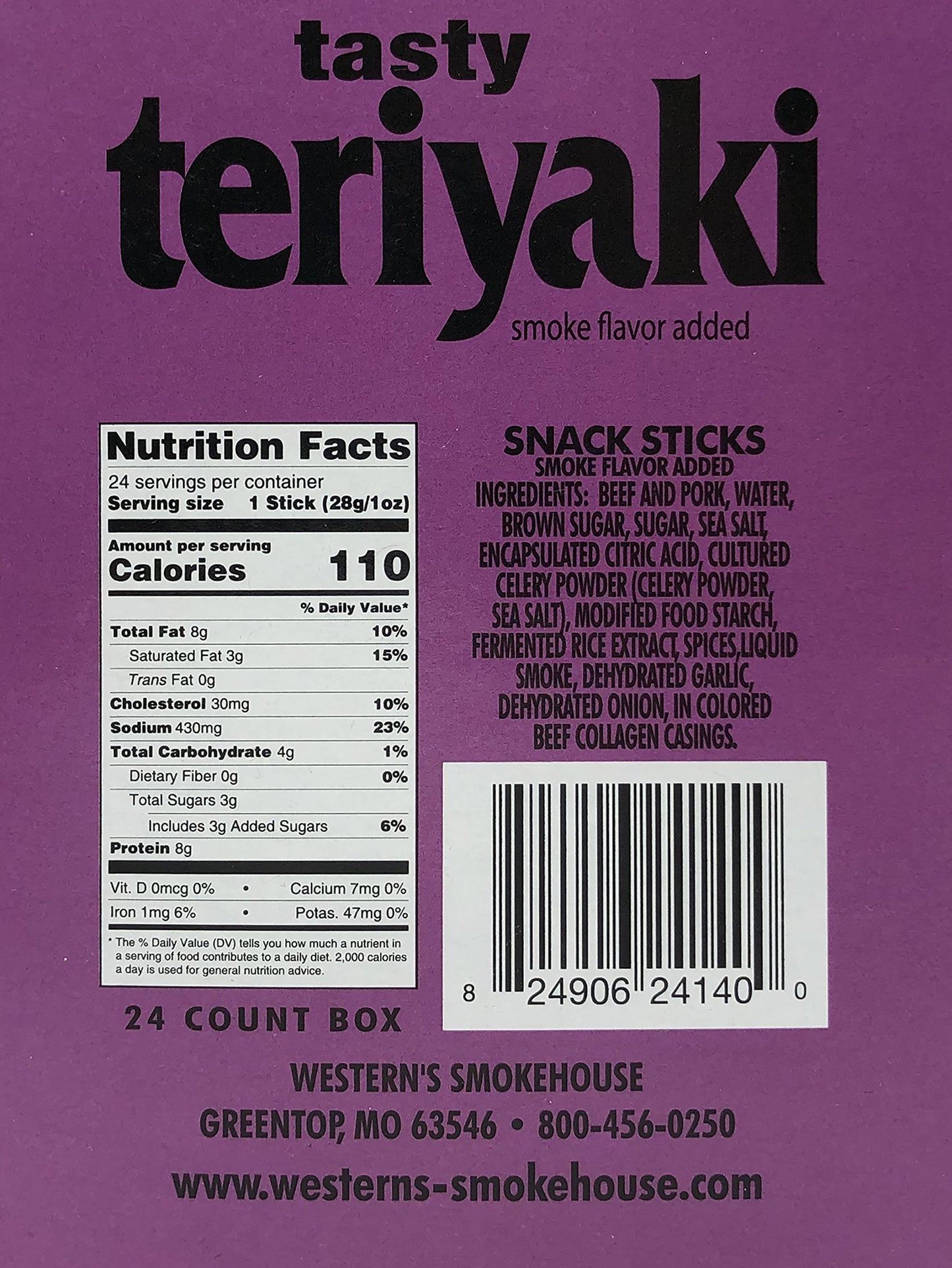 Westerns Smokehouse Teriyaki Meat Sticks - Gluten-Free, MSG-Free, Nitrate-Free - 24 Pack (1 Ounce Each)