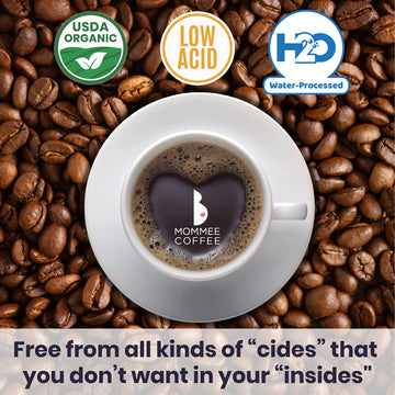 MOMMEE COFFEE Full Caf Low Acid Organic Coffee Beans - 100% Arabica Medium Roast - 11 oz - Purple