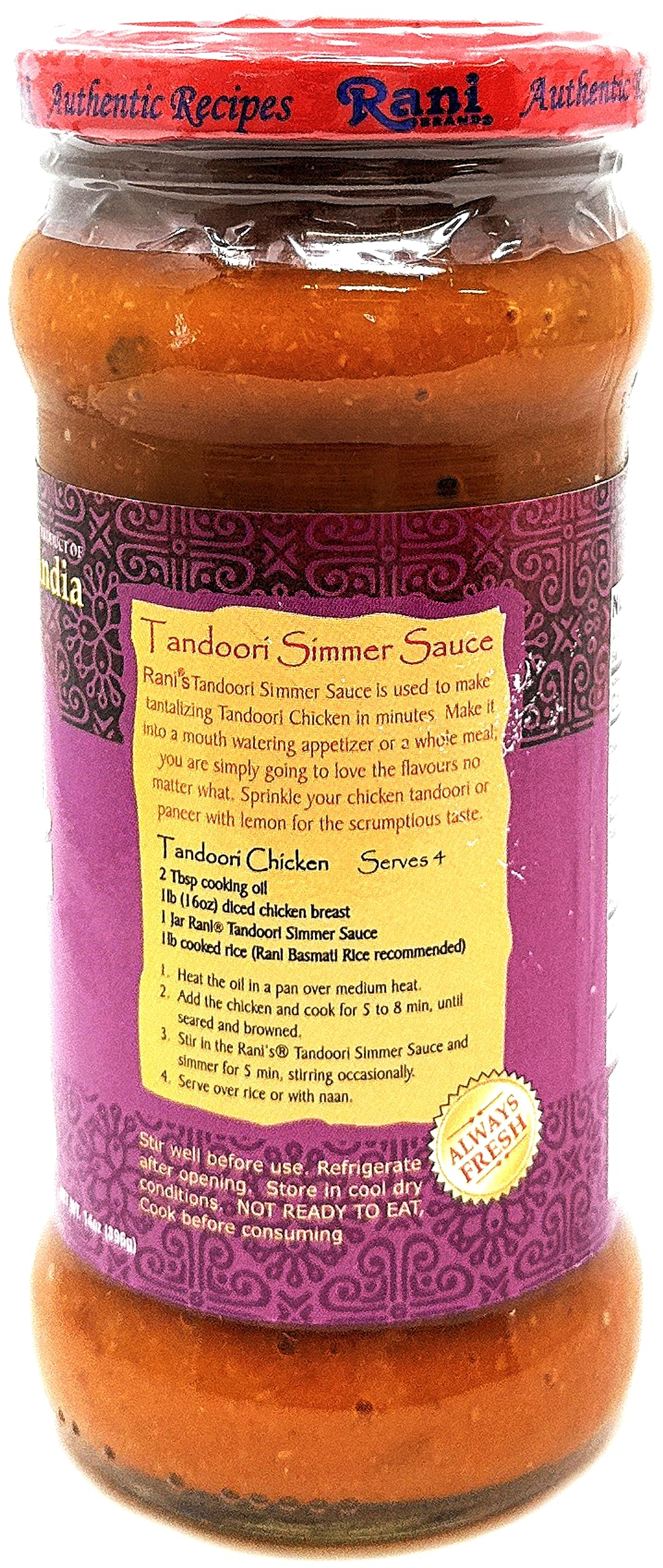 Rani Tandoori Vegan Simmer Sauce, Creamy Tomato & Smoked Paprika, 14oz Glass Jar, Vegan, Non-GMO, Gluten Free, All Natural
