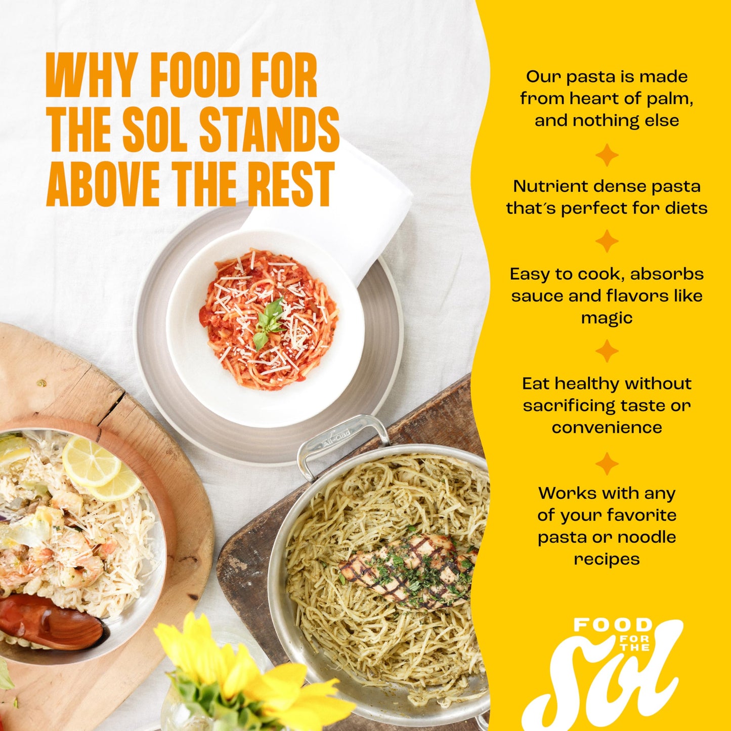 Food for the Sol Hearts of Palm Spaghetti (3-Pack) - 22 Calories Delicious, Gluten Free Low Carb Pasta - Healthy, Clean Ingredie