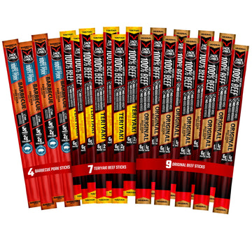 Jack Links Beef Sticks - Includes (9) Original, (7) Teriyaki, (4) Barbecue Pork Protein Snack, No Added MSG - 0.92 Oz. (20 Coun