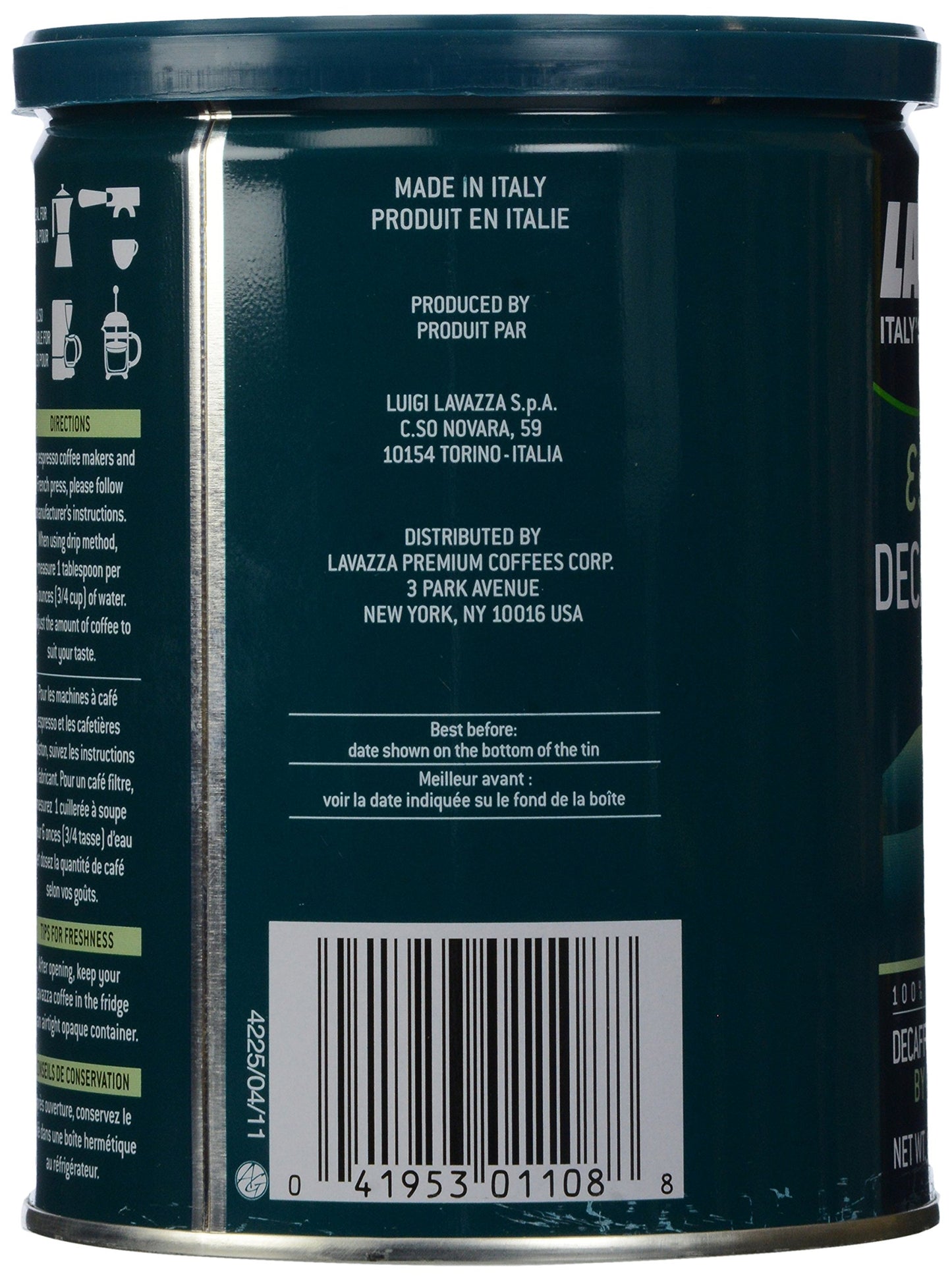 Lavazza Espresso Decaffeinated Ground Coffee, 8 oz