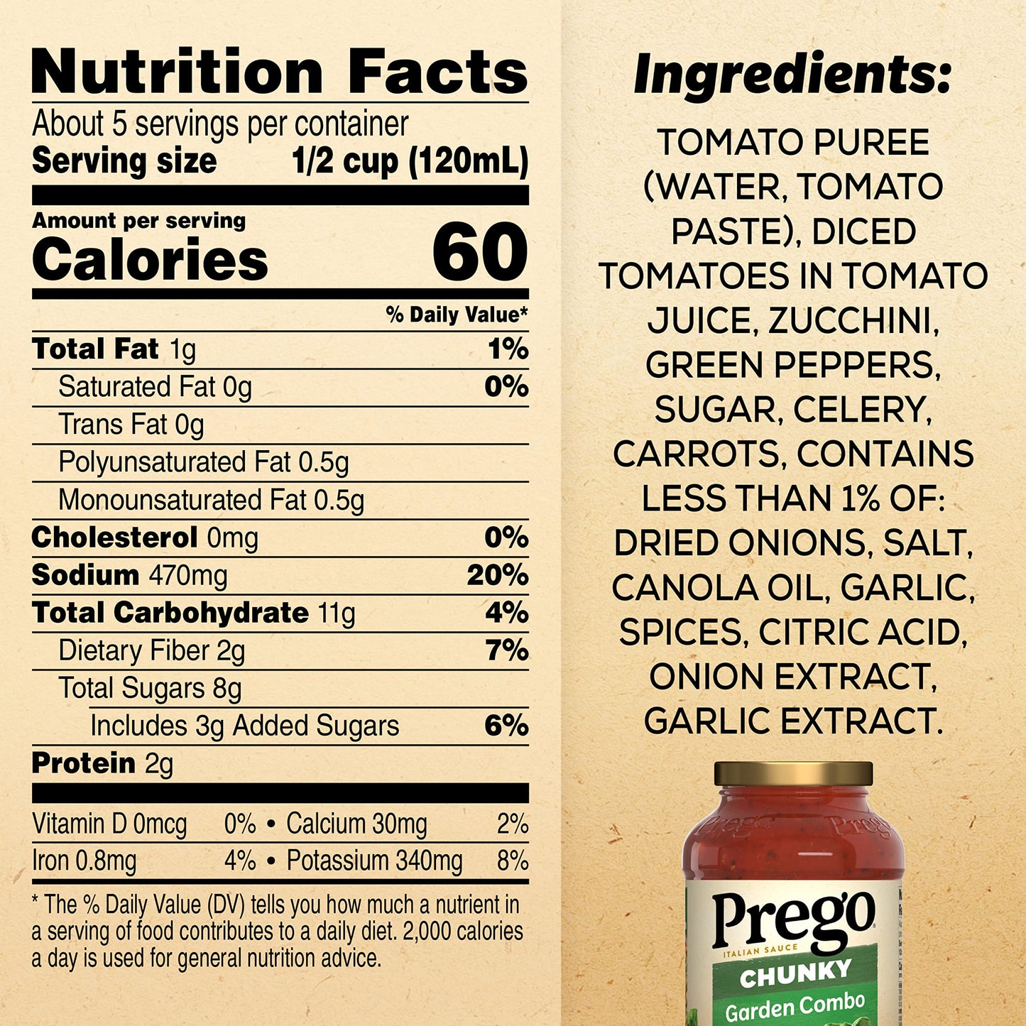 Prego Chunky Garden Combo Pasta Sauce, 23.75 Oz Jar (Case of 12)