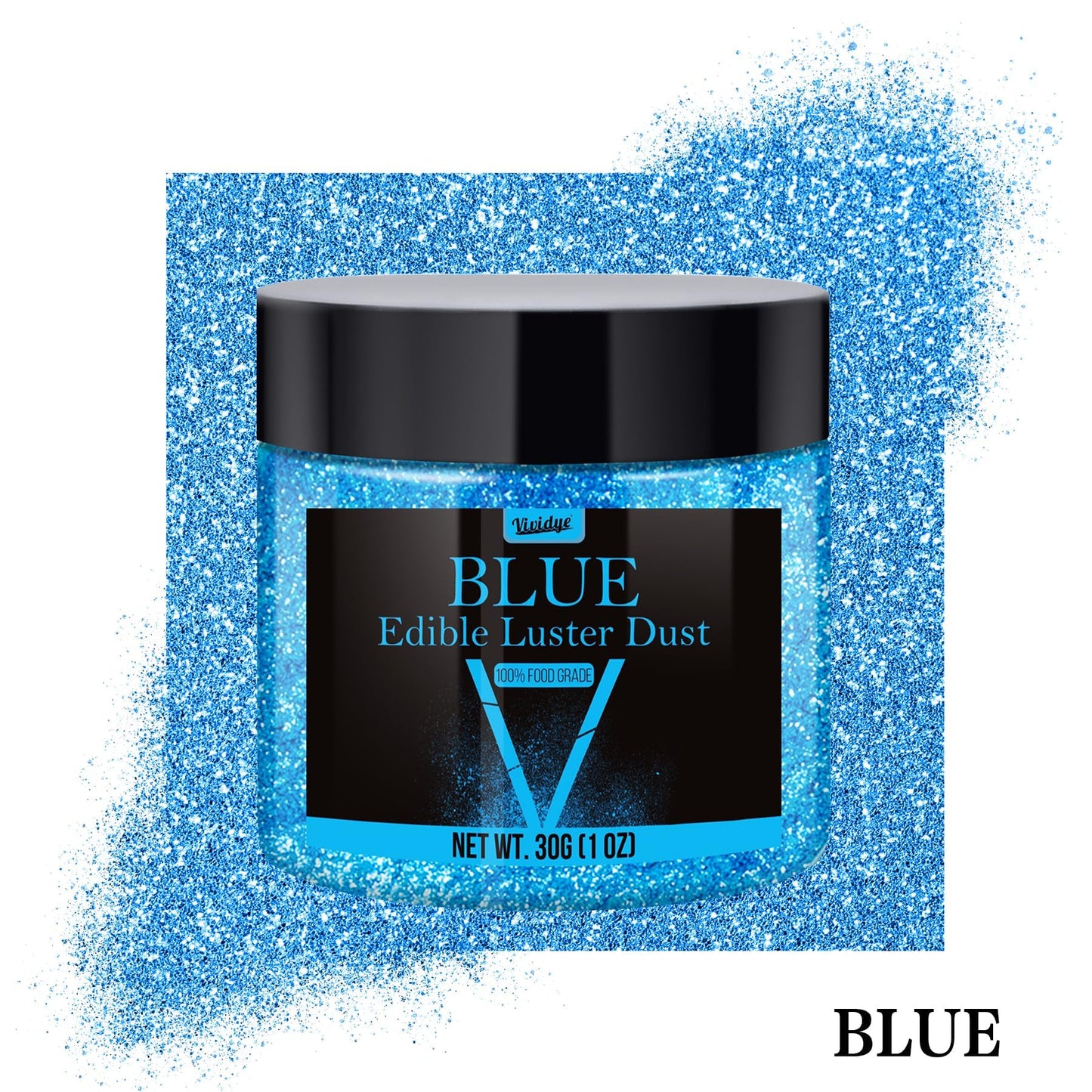 Vividye Edible Glitter Luster Dust Powder 30g - Food Grade Shimmer for Baking, Drinks, Cake Decoration - Blue