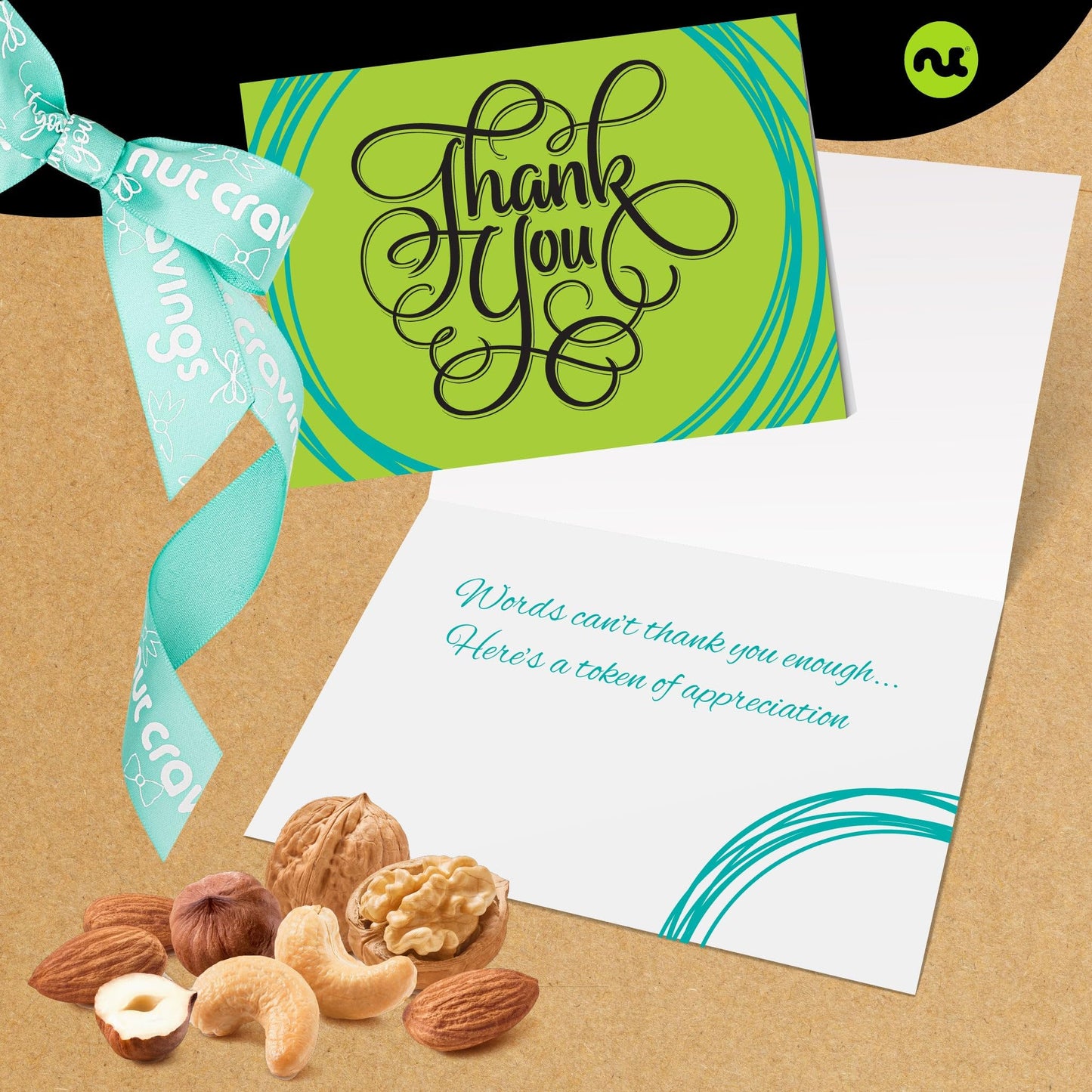 Thank You Nuts Gift Basket With Thank You Ribbon + Greeting Card (7 Assortments) Gourmet Food Platter, Appreciation Care Package