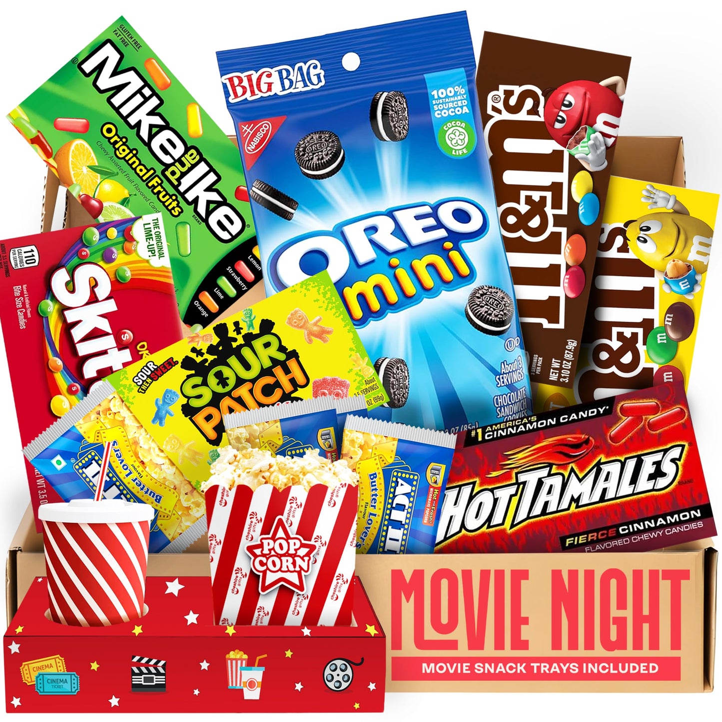 Movie Night Supplies: Candy Variety Pack – Movie Gift Basket Includes Theatre Candy Assortment, Snack Trays, Popcorn Buckets – Date Night Kit & Housewarming Gifts By Cravekraft