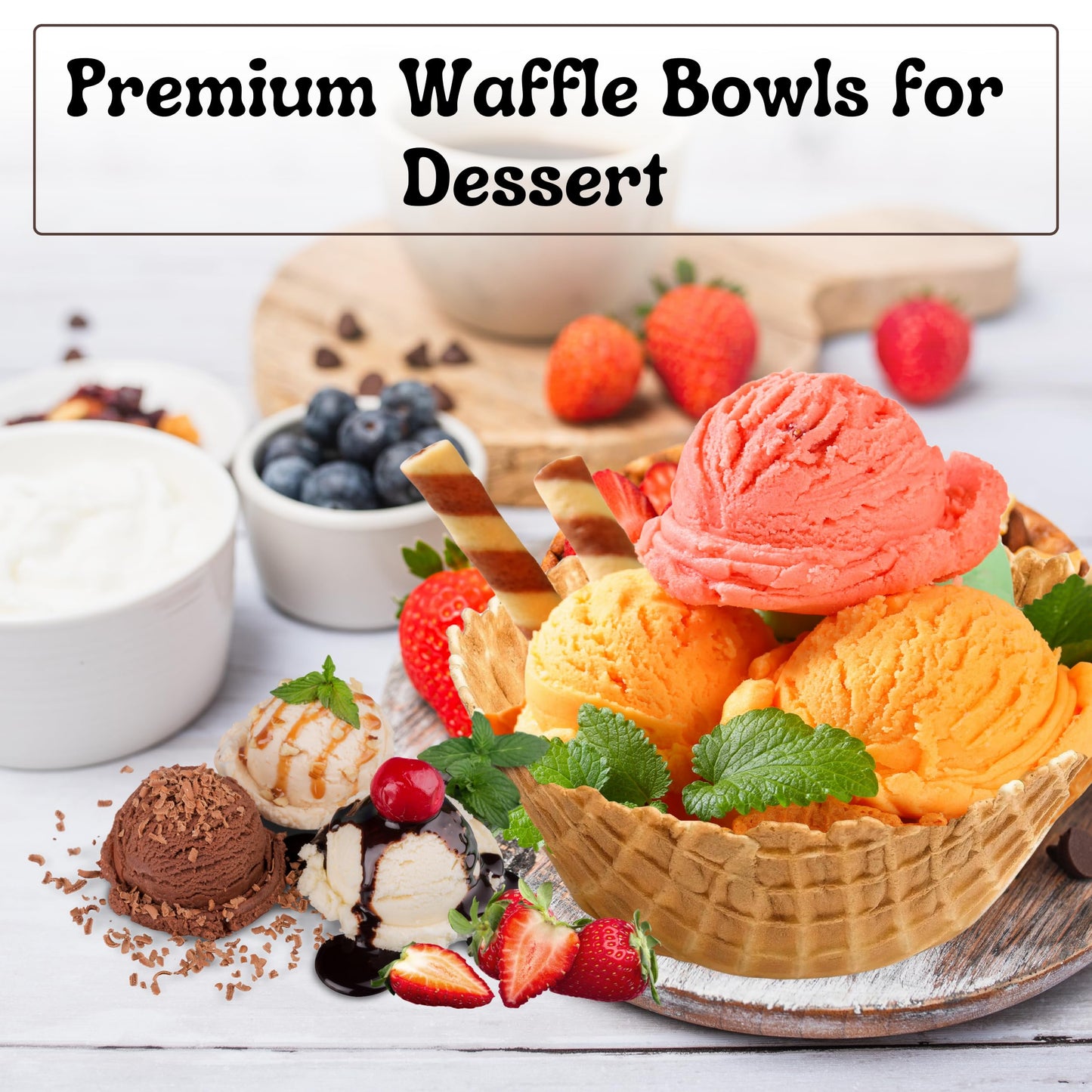 BONBON RIO STORE Waffle Bowls for Dessert - 10 Pack, Classic Ice Cream Waffle Bowls, Crisp and Crunchy, Ideal for Parties and Gatherings