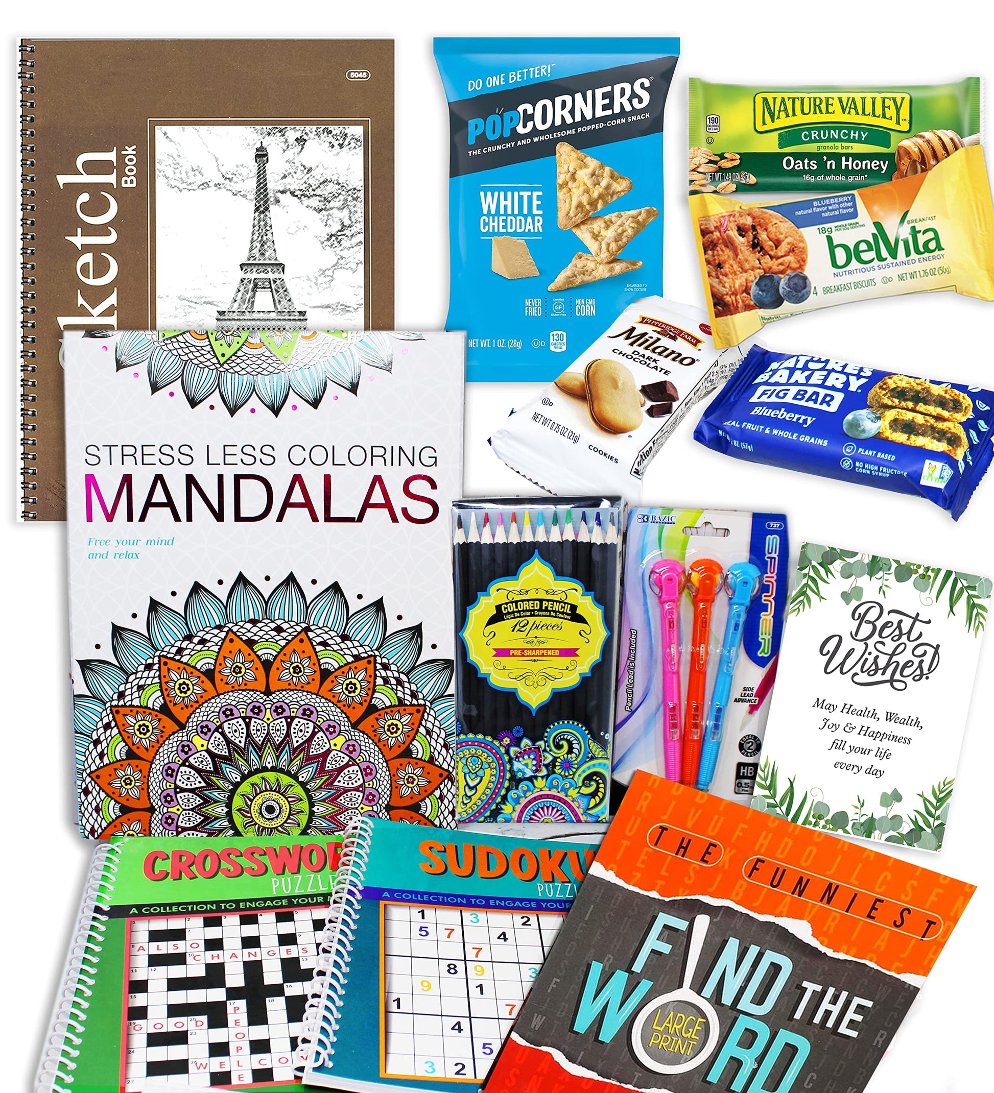 Get Well Soon Art Set Kit Gift | Hospital After Surgery Recovery Gift  College.Student Activity Books Care Package | Feel Playter Soon Gift Basket For Sick Friend Stress Relief & Great Snack Variety