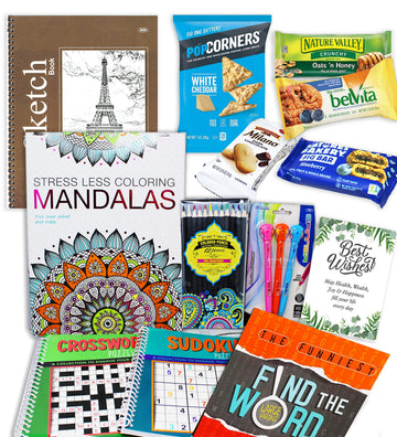 Get Well Soon Art Set Kit Gift | Hospital After Surgery Recovery Gift  College.Student Activity Books Care Package | Feel Playter Soon Gift Basket For Sick Friend Stress Relief & Great Snack Variety
