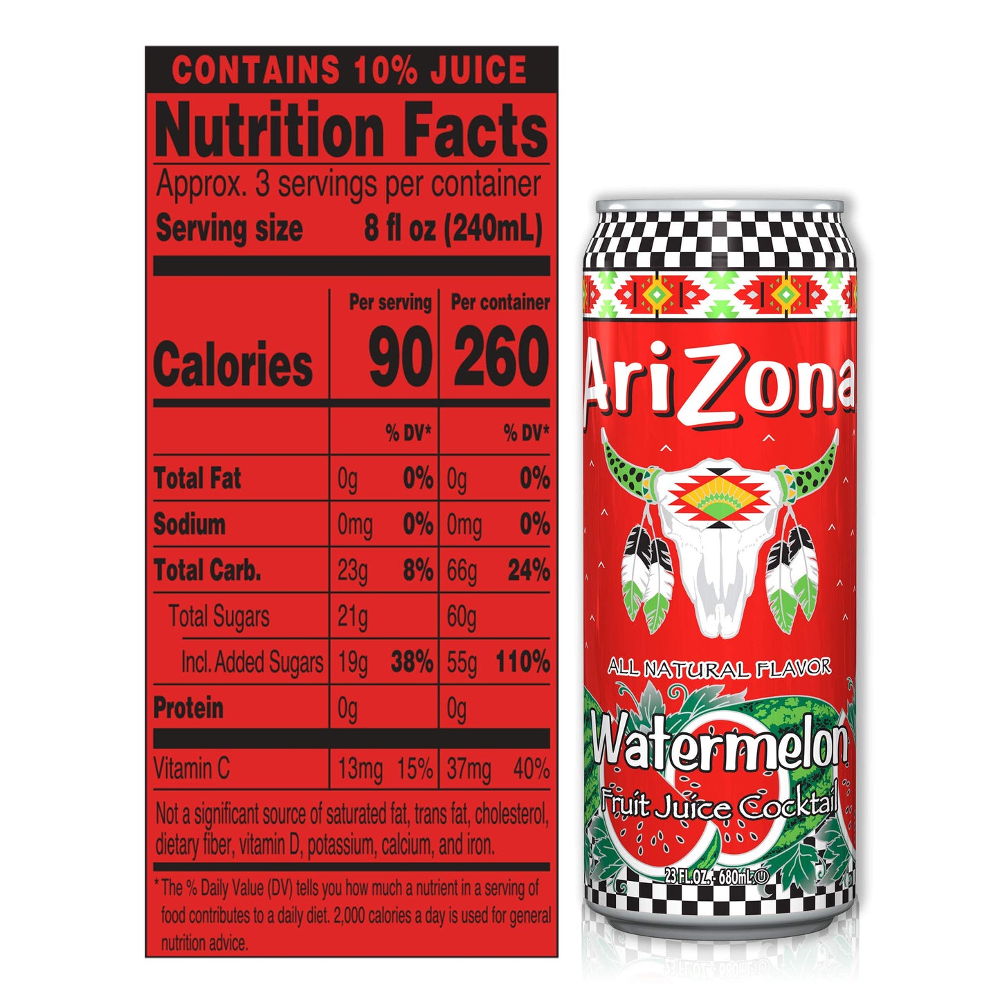 Arizona Watermelon Fruit Juice Cocktail, 23 Fl Oz - Pack of 12
