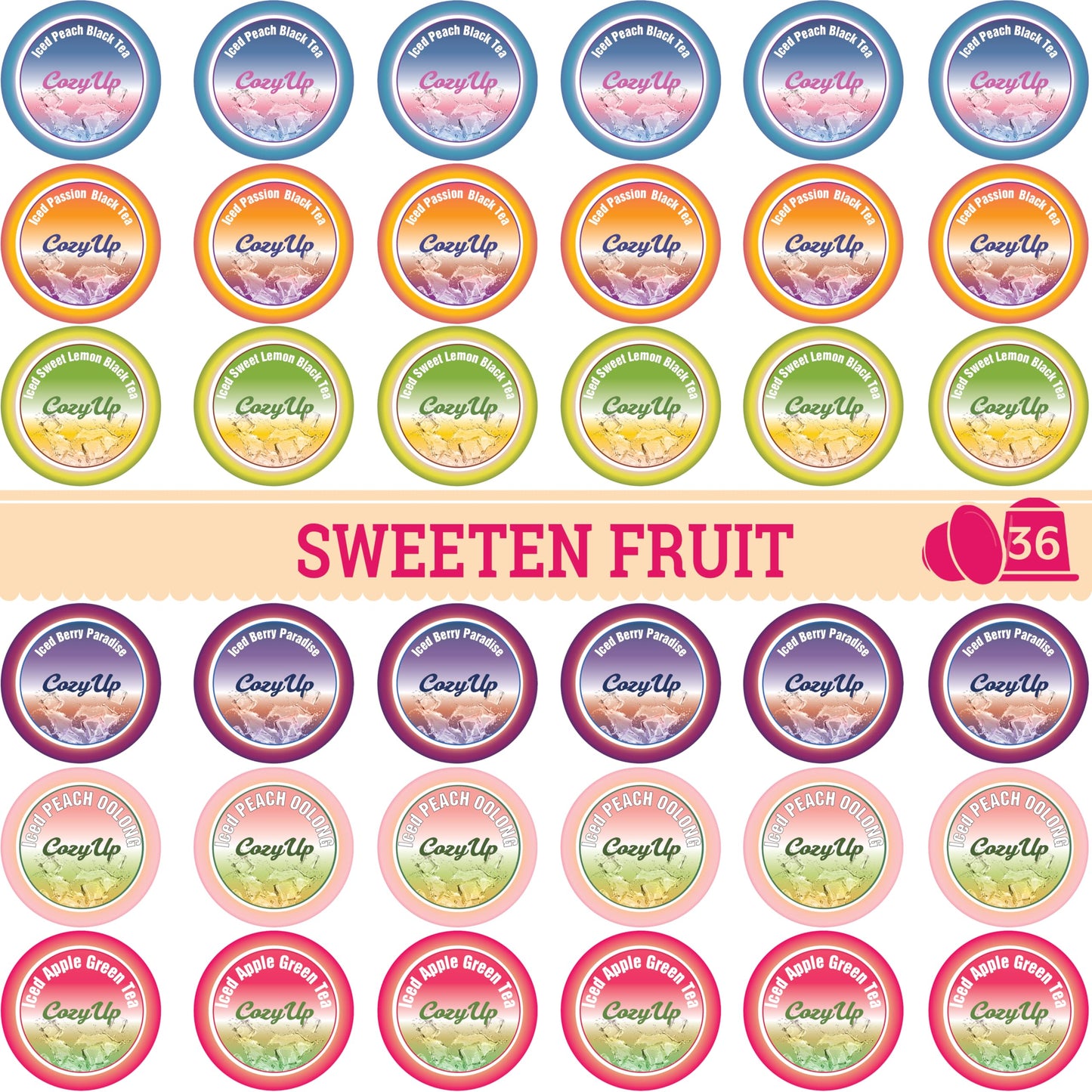 Cozy Up Iced Sweet Fruit Tea Variety Pack - 36 Count Single Serve Pods for Keurig malt-inspired