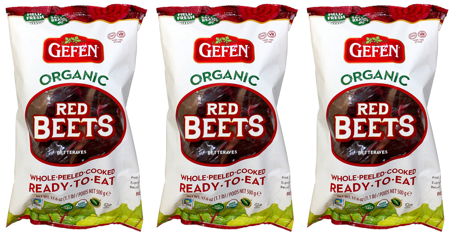 Gefen Organic Red Beets, Whole, Peeled, Cooked & Ready To Eat, 1.1Lb (3 Pack)