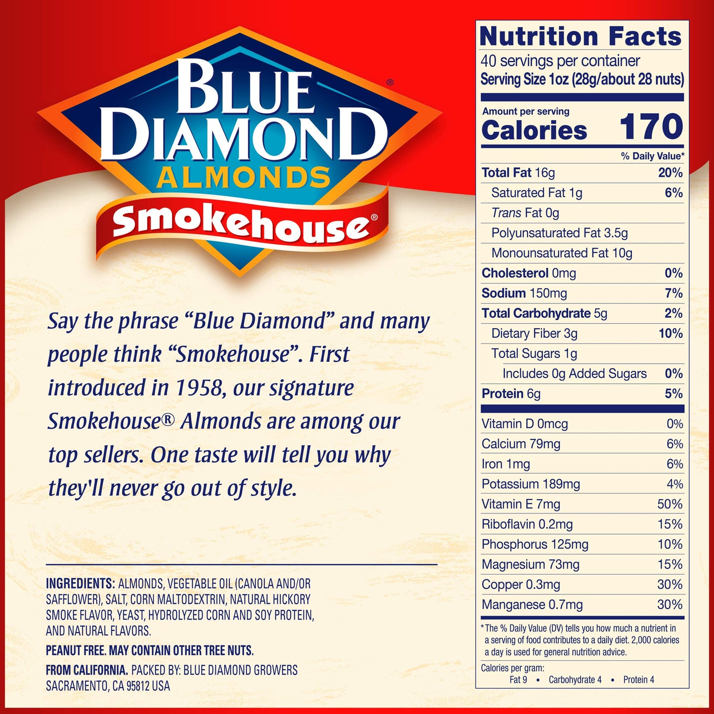 Blue Diamond Almonds Smokehouse Flavored Snack Nuts, 40 Oz Resealable Bag (Pack of 2)