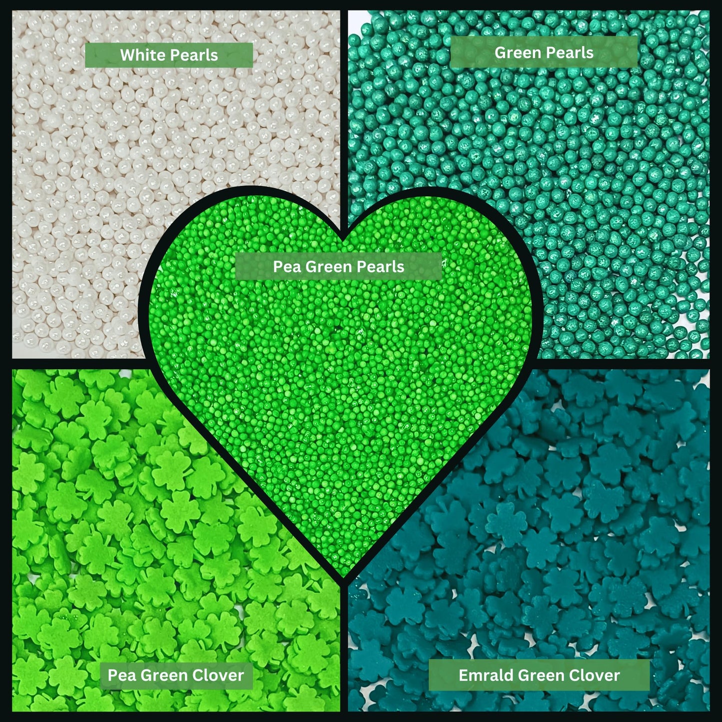 Confect St. Patricks Green & White Pearl Sprinkles | Flower Sprinkles | Leaf Sprinkles | Edible Sprinkles For Baking & Cake Deco