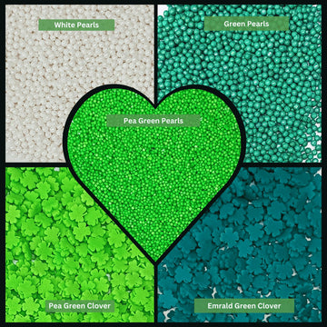 Confect St. Patricks Green & White Pearl Sprinkles | Flower Sprinkles | Leaf Sprinkles | Edible Sprinkles For Baking & Cake Deco