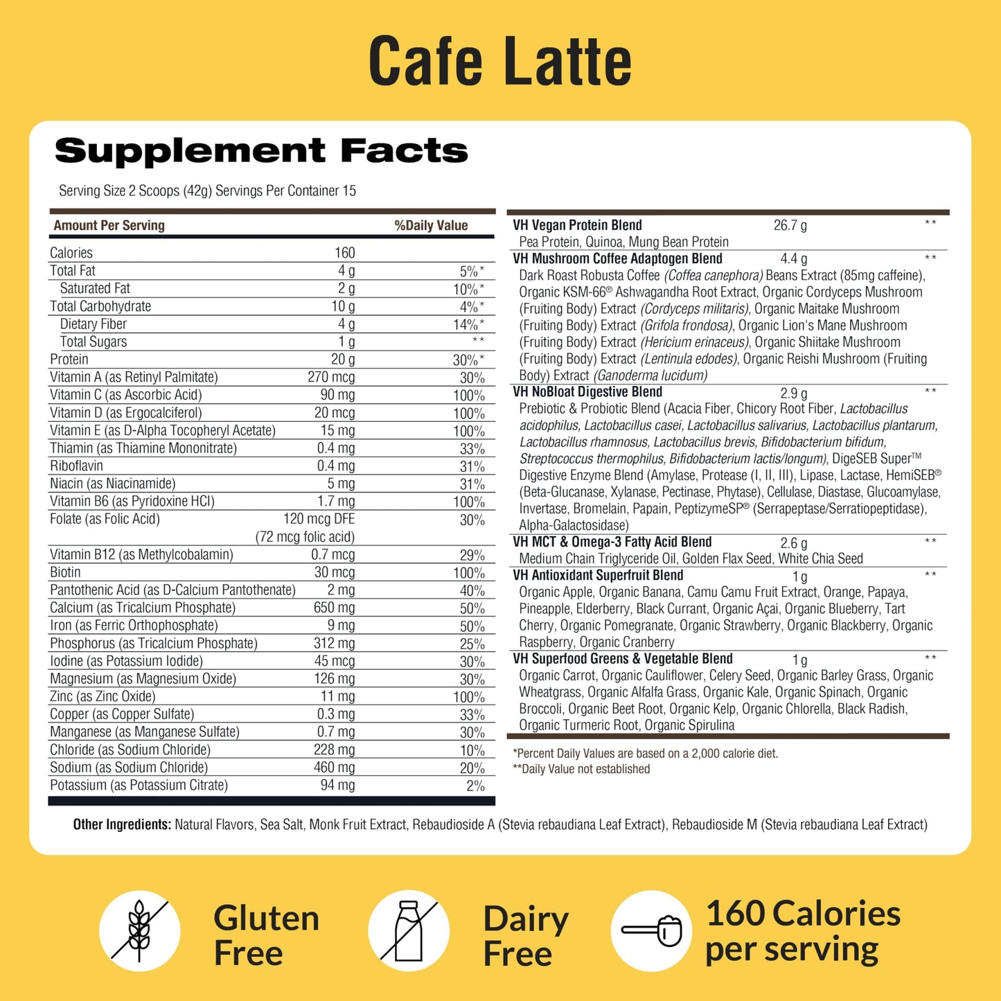 VitaHustle ONE Protein Coffee - Superfood Meal Replacement Powder  Plant Based Protein Shake Powder  Vegan. Superfoods  Vitamins  Ashwagandha  Functional Mushroom Blend (Cafe Latte) 15 Servings