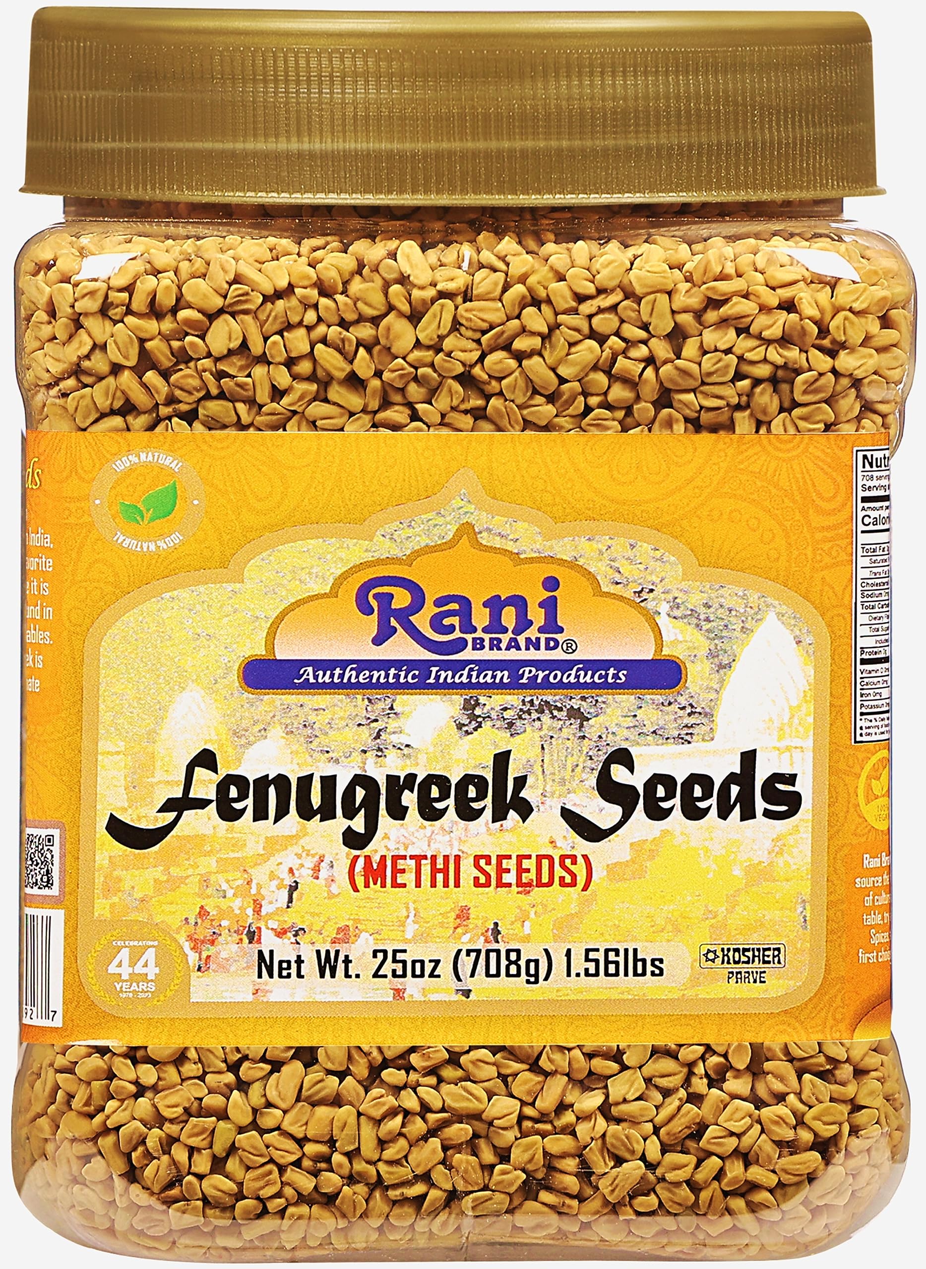 Rani Fenugreek (Methi) Seeds Whole 25Oz (1.56Lbs) 708G Pet Jar, Trigonella Foenum Graecum ~ All Natural | Vegan | Gluten Friendly | Non-Gmo | Kosher | Indian Origin, Used In Cooking & Ayurvedic Spice