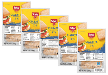 Schr Gluten-Free Ciabatta Rolls, 7oz (5-Pack) - Wheat-Free, Dairy-Free, Non-GMO, Crisp Crust & Soft Interior, Perfect for Sandwi