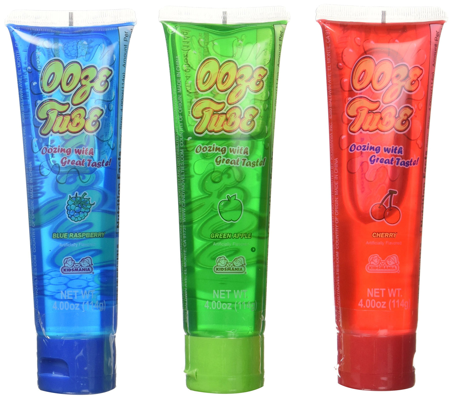 Kidsmania Ooze Tube Oozing Taste Blue Raspberry/Cherry/Green Apple, 4 Ounce (Pack Of 12)