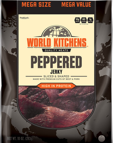 World Kitchens Jerky, Peppered Flavor, 10 Ounce Pack