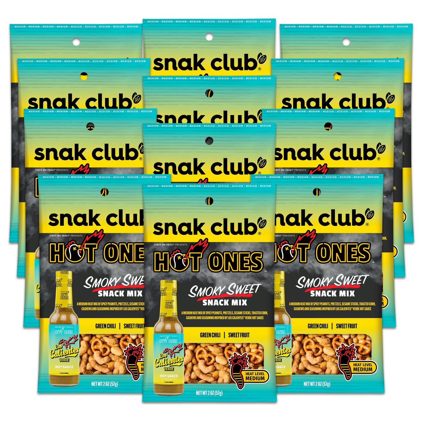 Snak Club Smoky Sweet Snack Mix, Spicy Peanuts, Pretzels, Sesame Sticks, 2 oz Bag (12 Count)