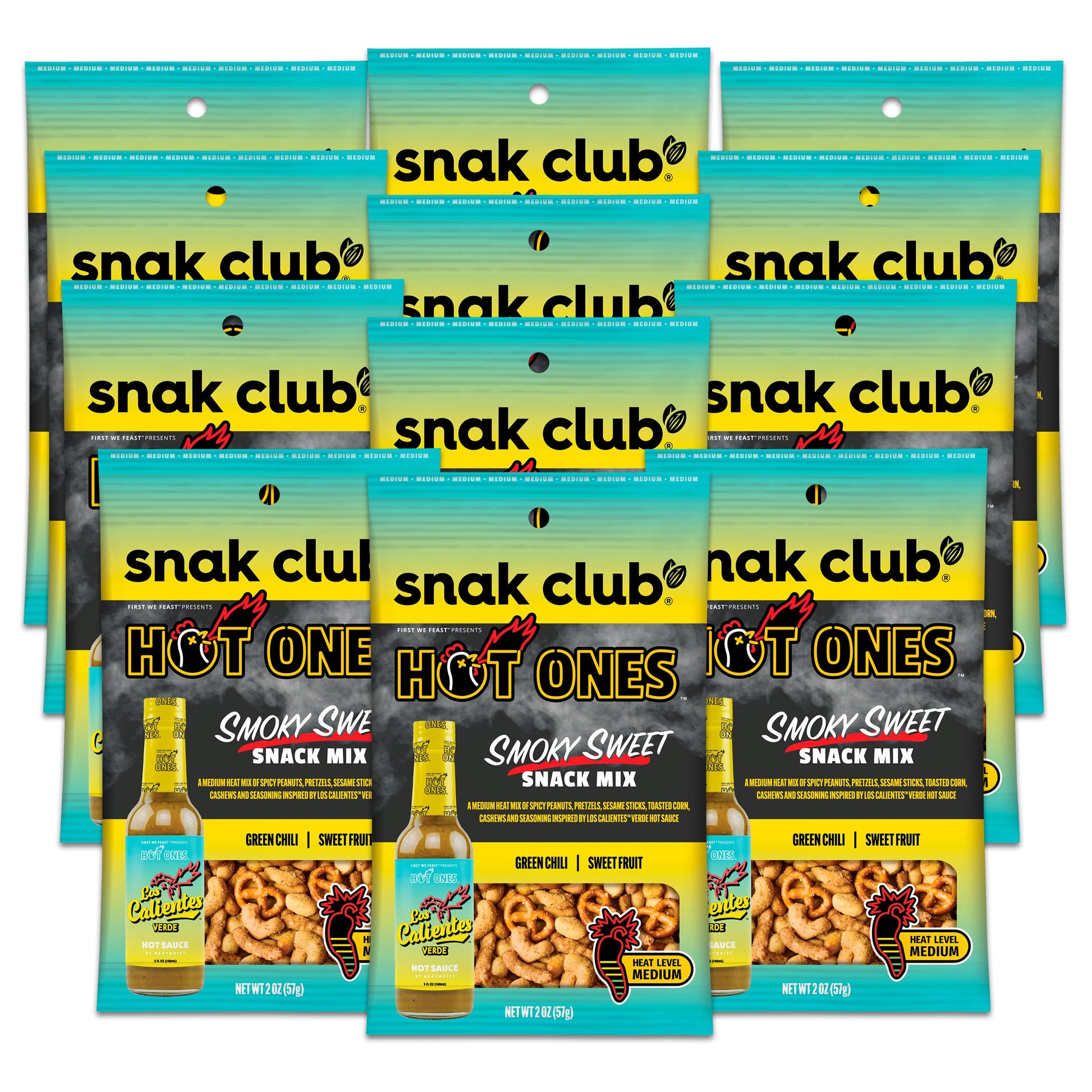Snak Club Smoky Sweet Snack Mix, Spicy Peanuts, Pretzels, Sesame Sticks, 2 oz Bag (12 Count)