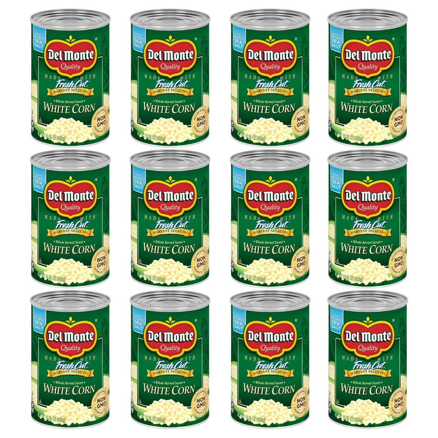 Del Monte Fresh Cut Sweet White Whole Kernel Corn, Canned Vegetables, 15.25 Oz, Pack of 12