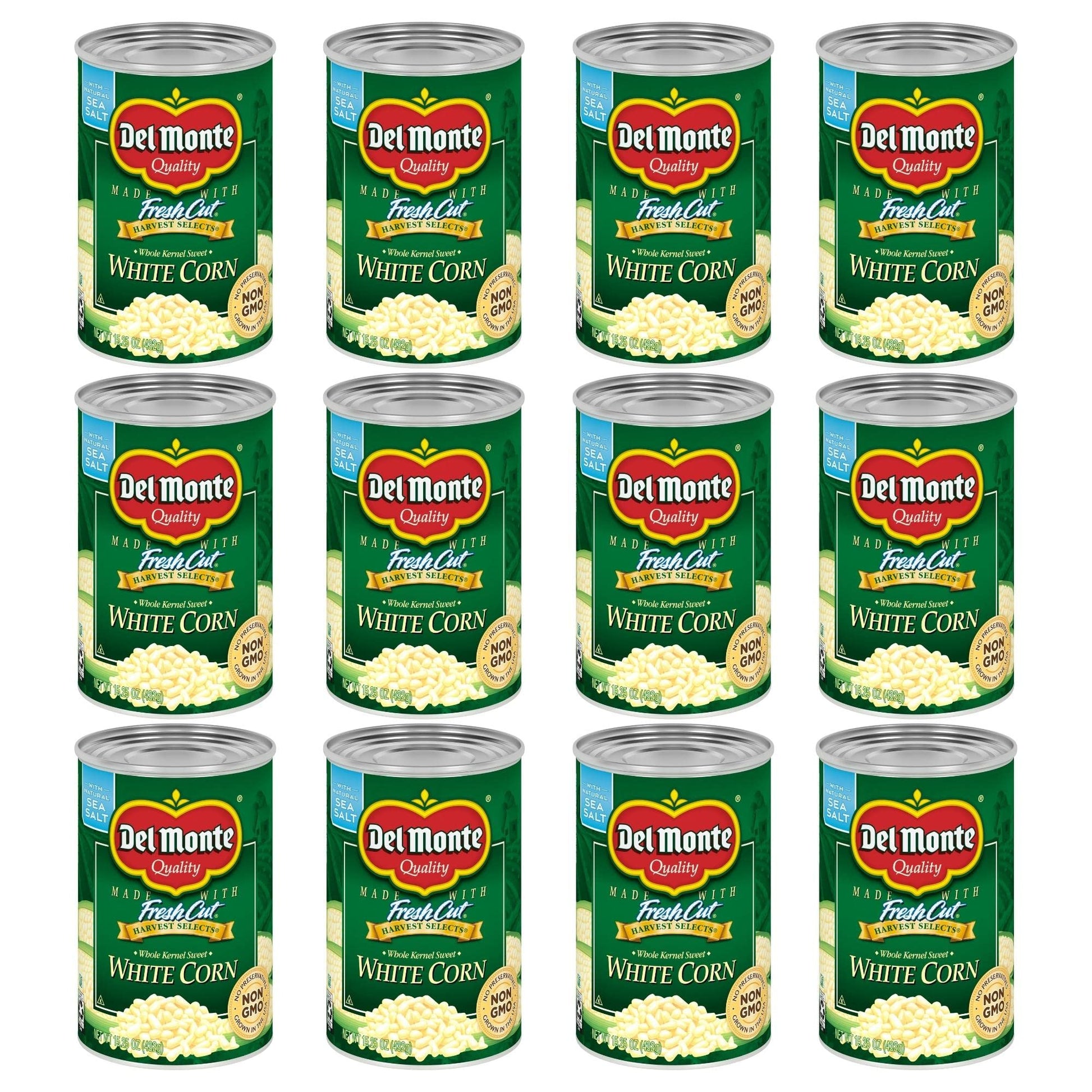 Del Monte Fresh Cut Sweet White Whole Kernel Corn, Canned Vegetables, 15.25 Oz, Pack of 12