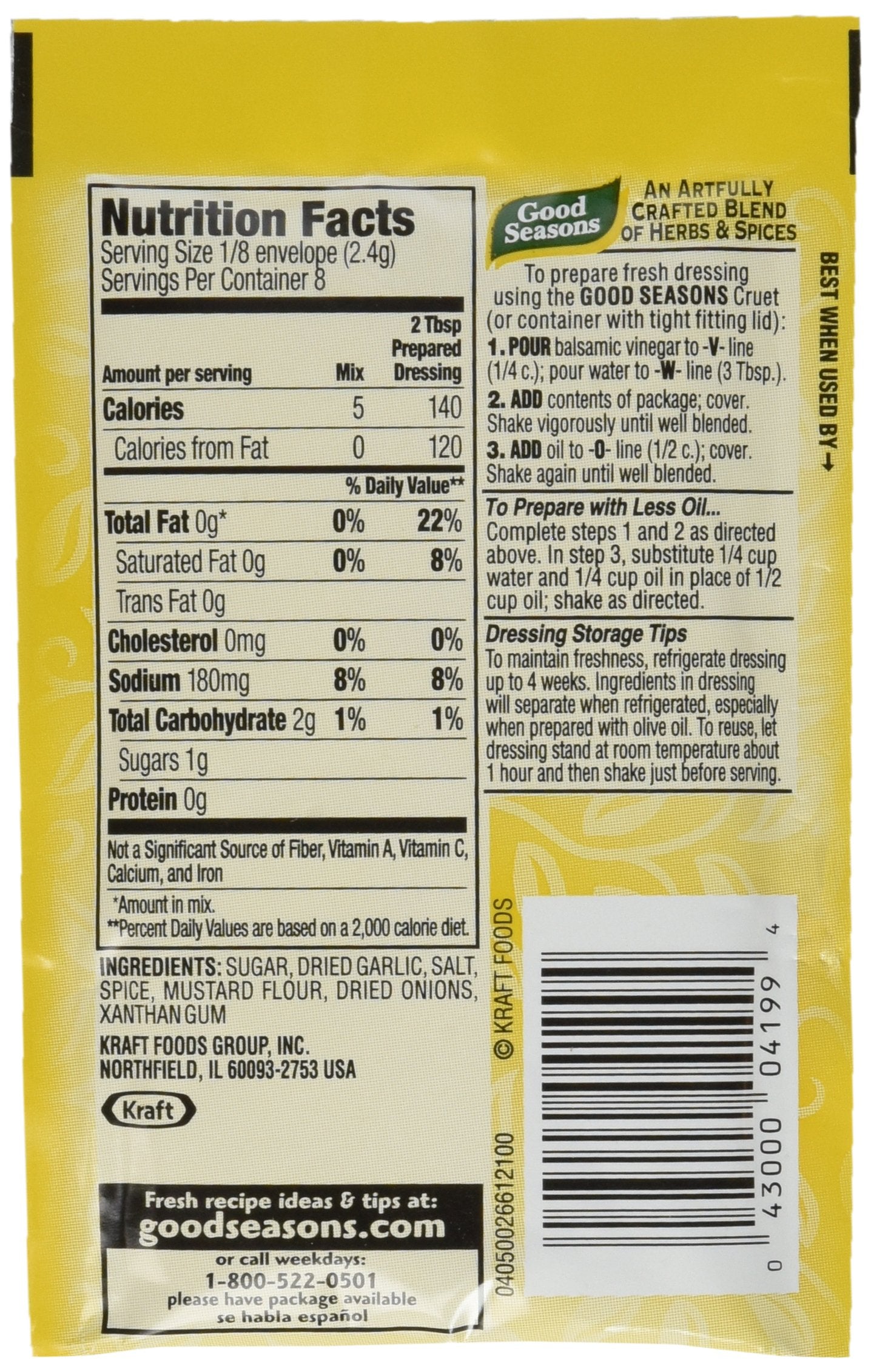 Good Seasons Balsamic Salad Dressing & Recipe Mix, 0.7 oz (Pack of 6) - Perfect for Flavorful Salads and Recipes