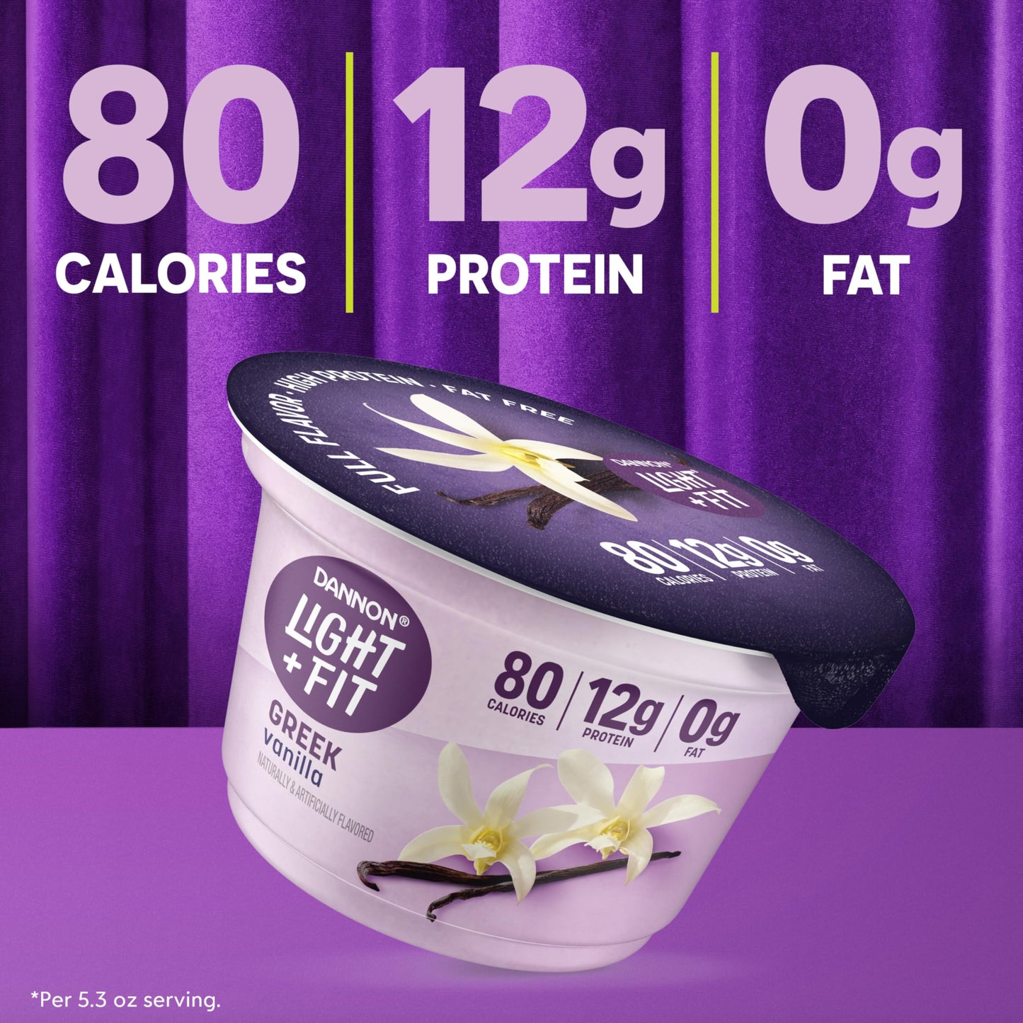 Dannon Light + Fit Greek Vanilla Fat Free Yogurt, Creamy and Delicious Gluten Free Yogurt, 4 Ct, 5.3 OZ Yogurt Cups